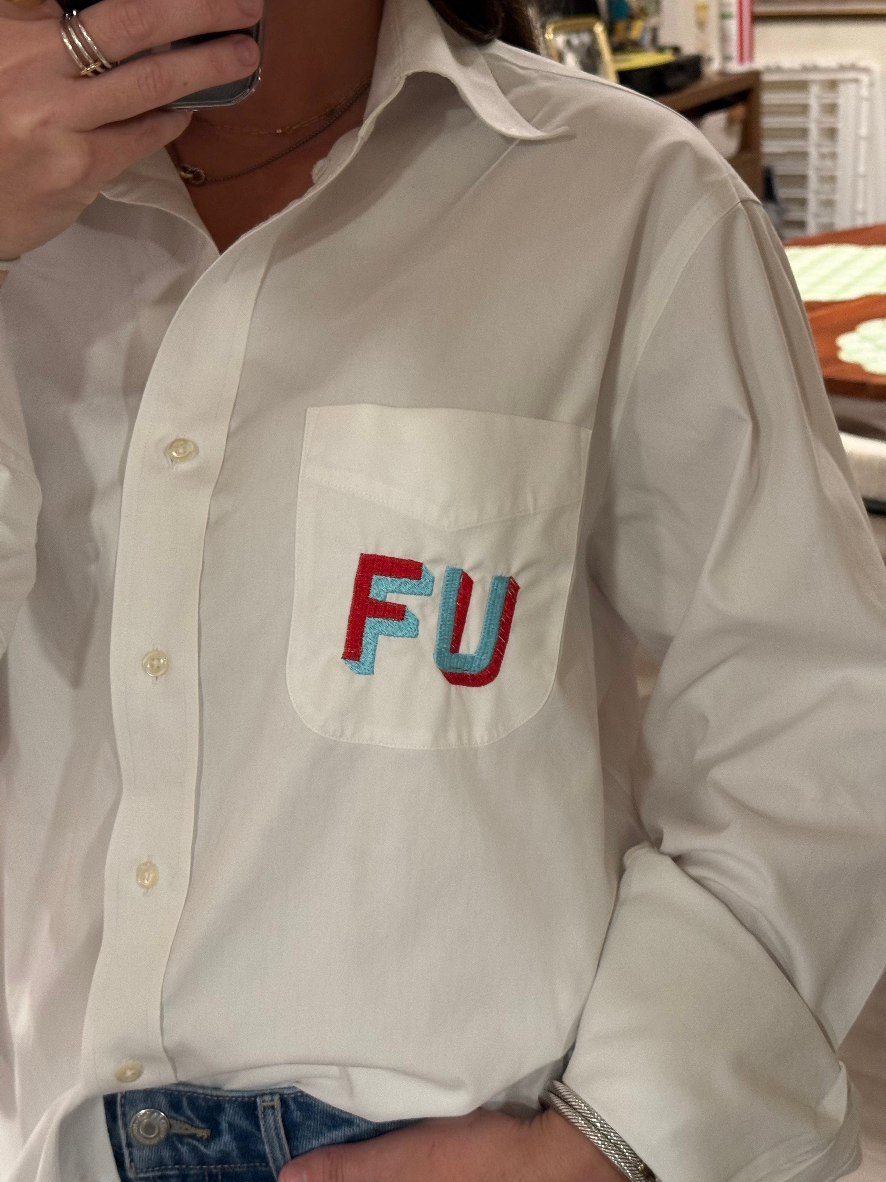 FU Button Down - White & Red/Blue