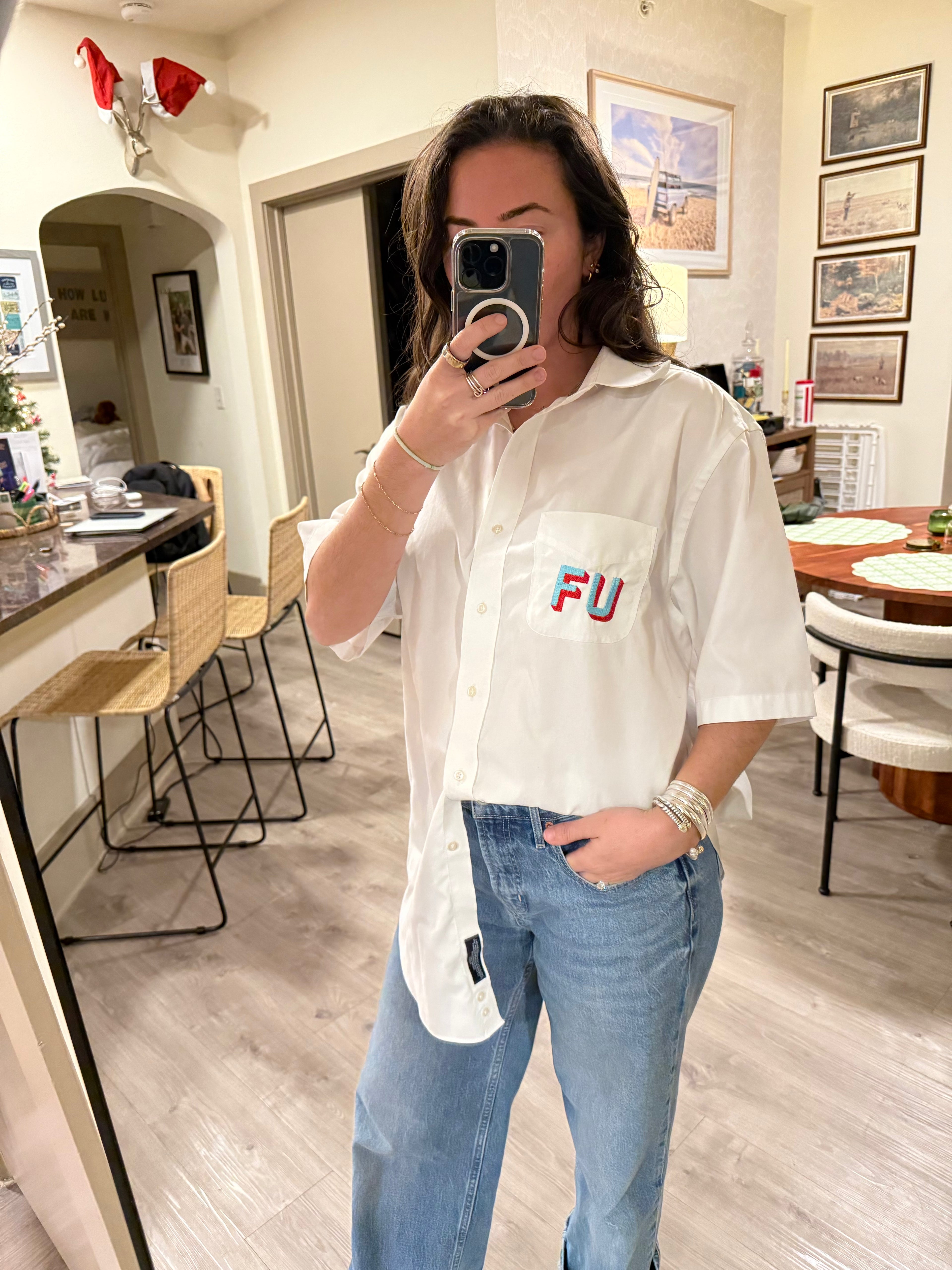 FU Button Down - White & Red/Blue
