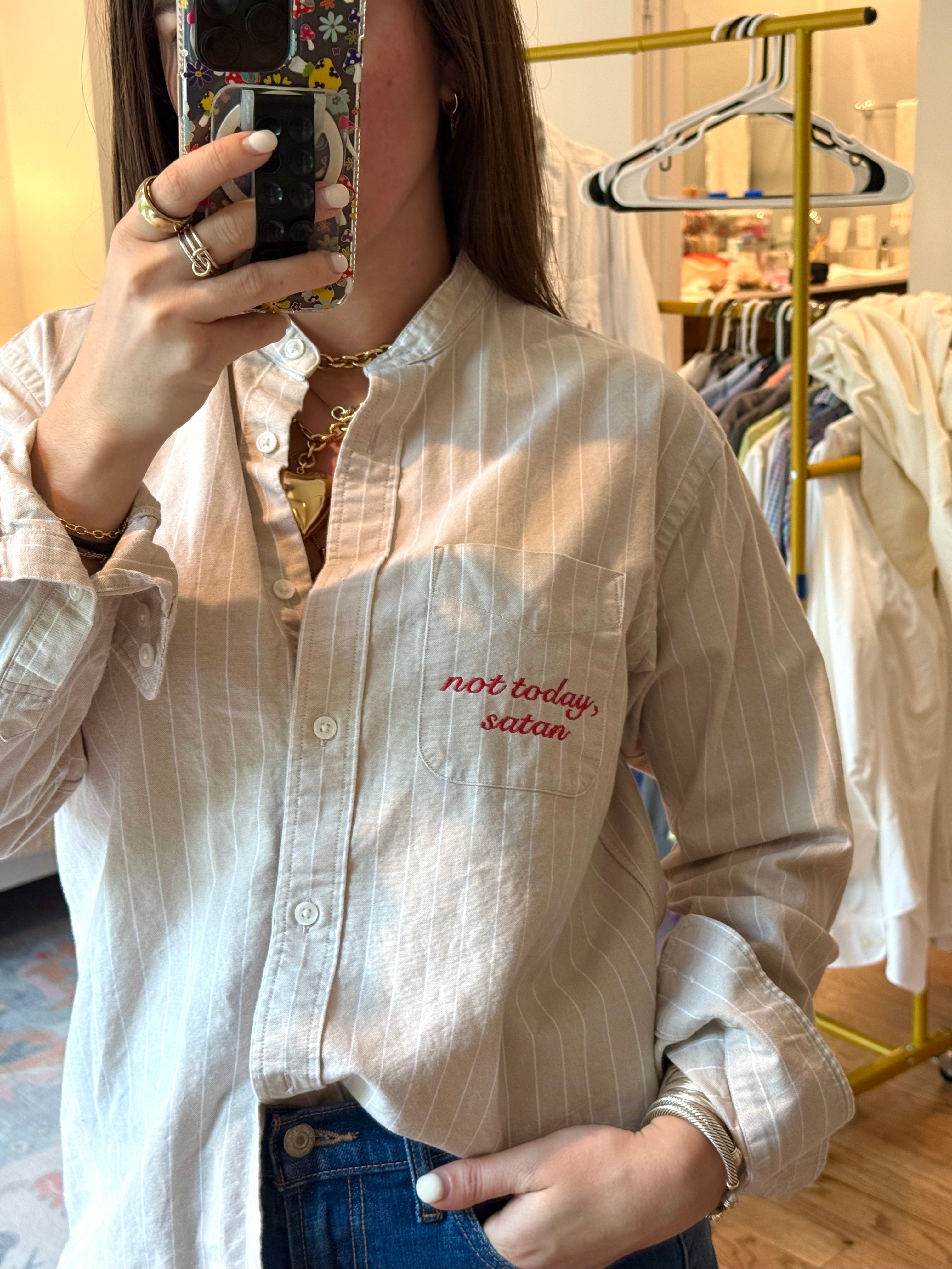 Not Today, Satan Button Down - Size S