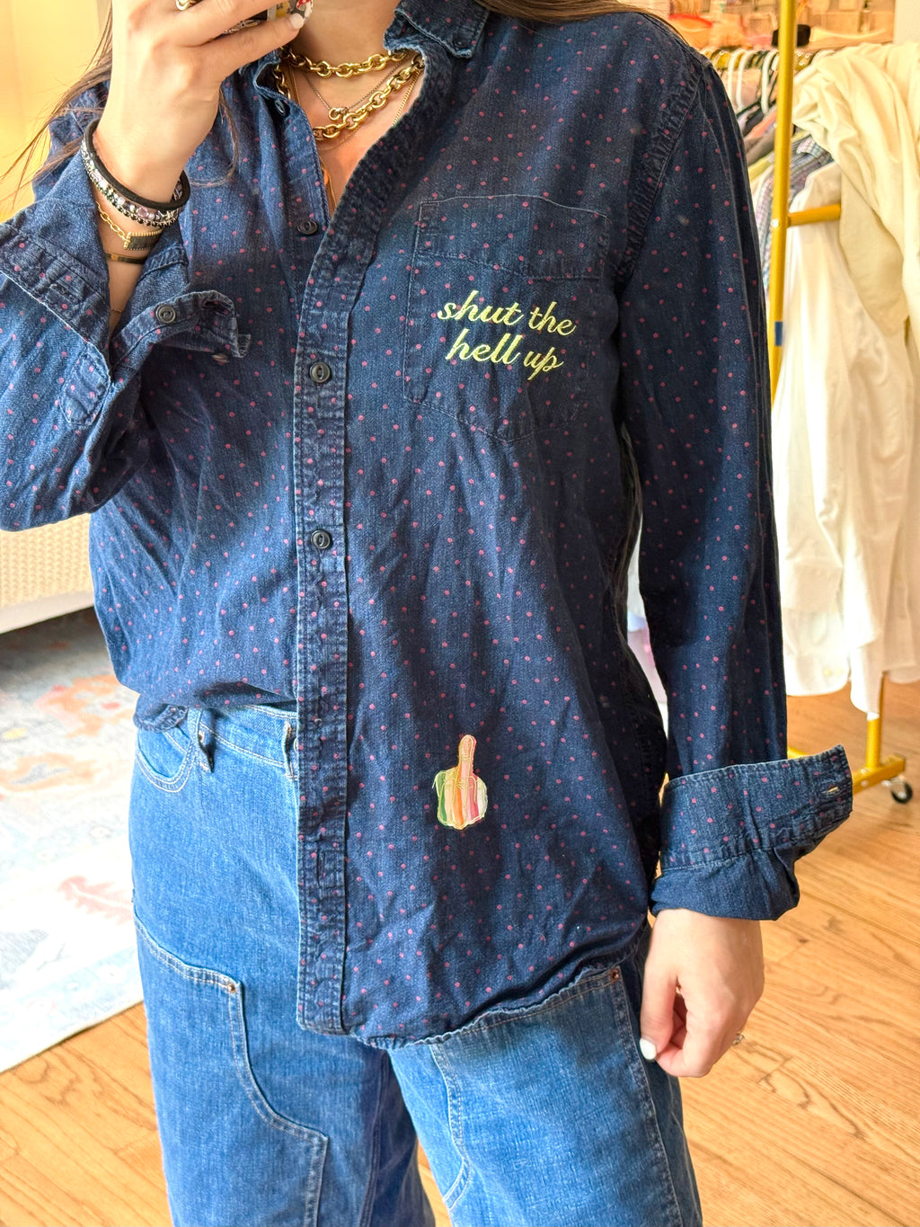 Shut The Hell Up Denim Button Down - Size S