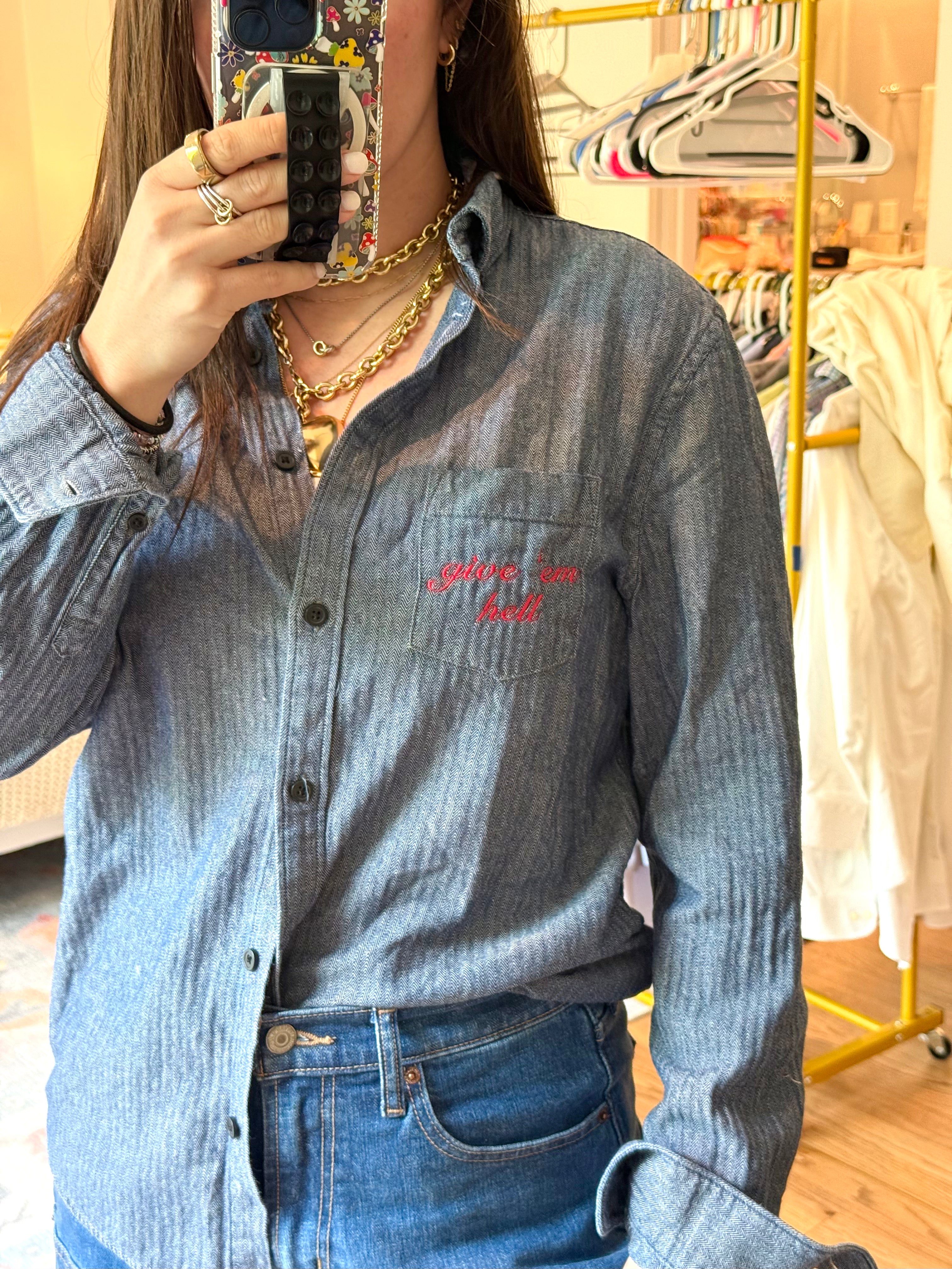 Give 'em Hell Button Down - Size S