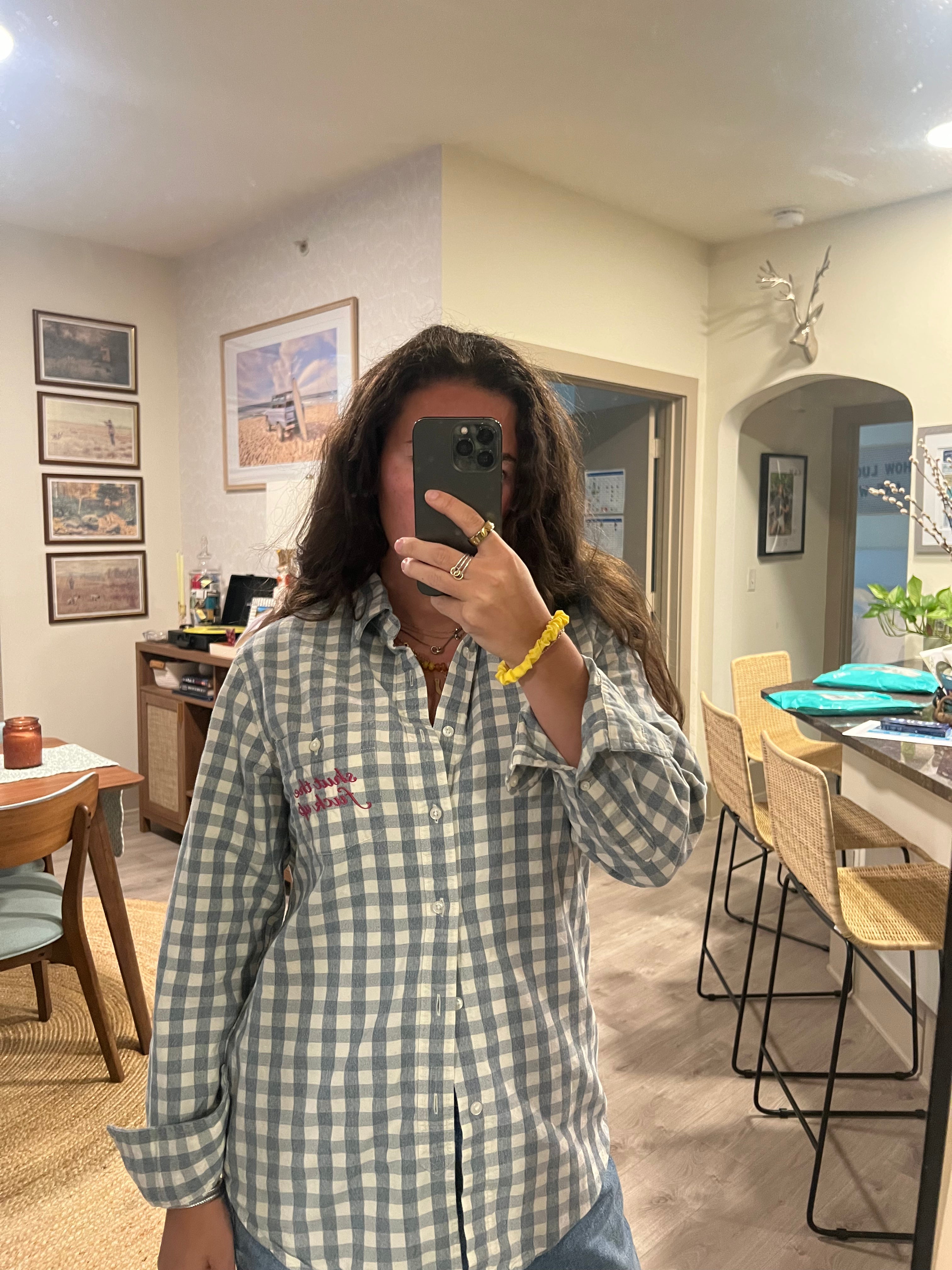 STFU Button Down - Gray Checkered & Red