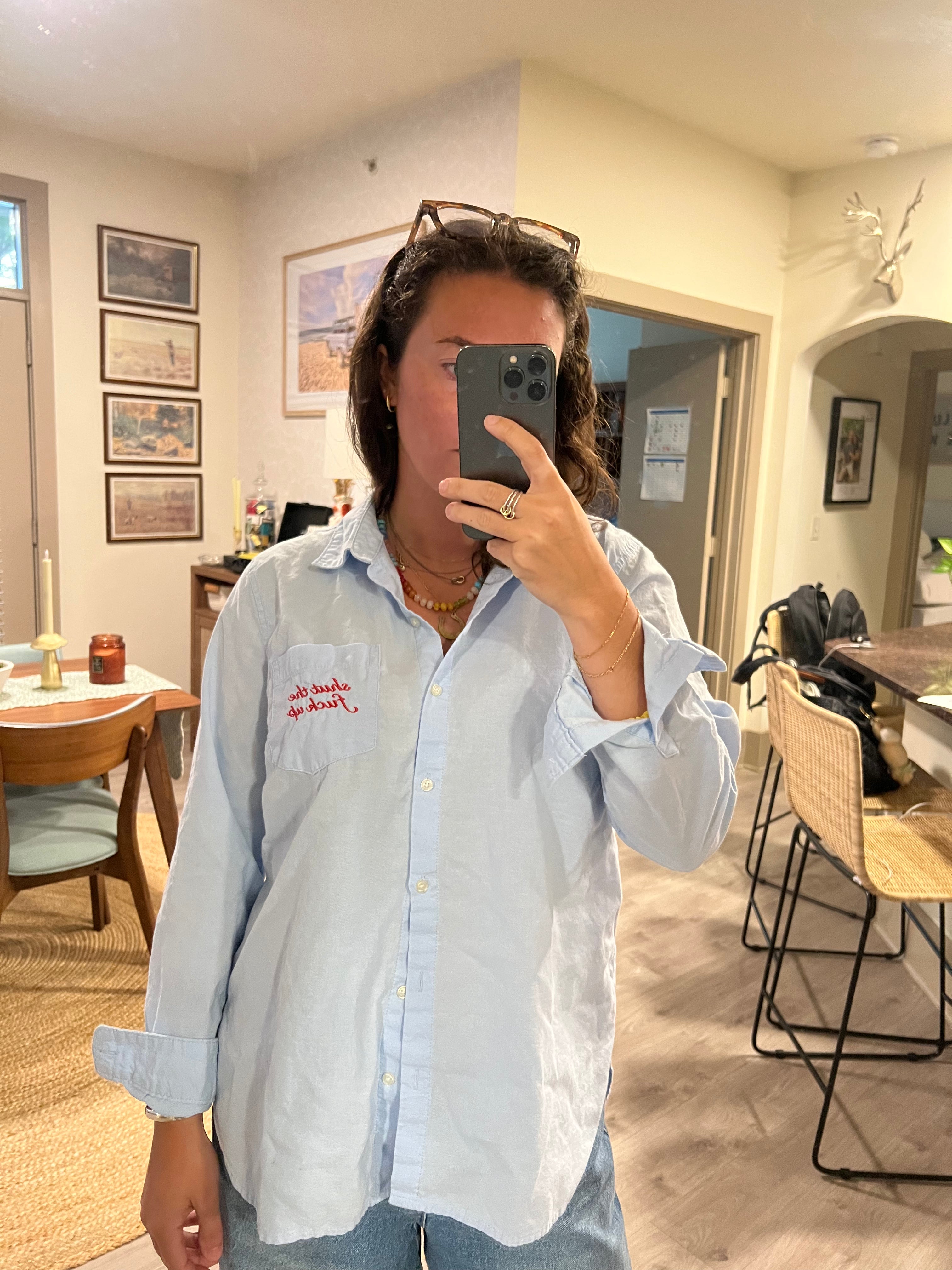 STFU Button Down - Blue & White