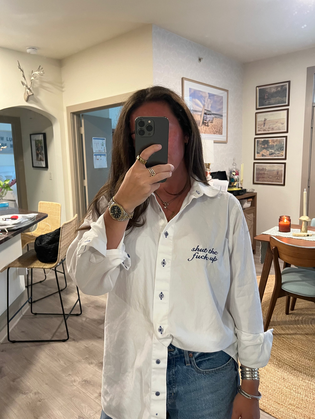 STFU Button Down - White & Royal Blue