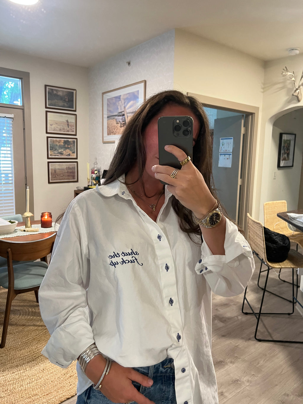 STFU Button Down - White & Royal Blue