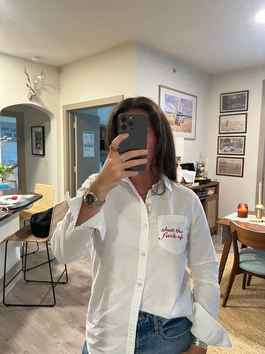 STFU Button Down - White & Magenta