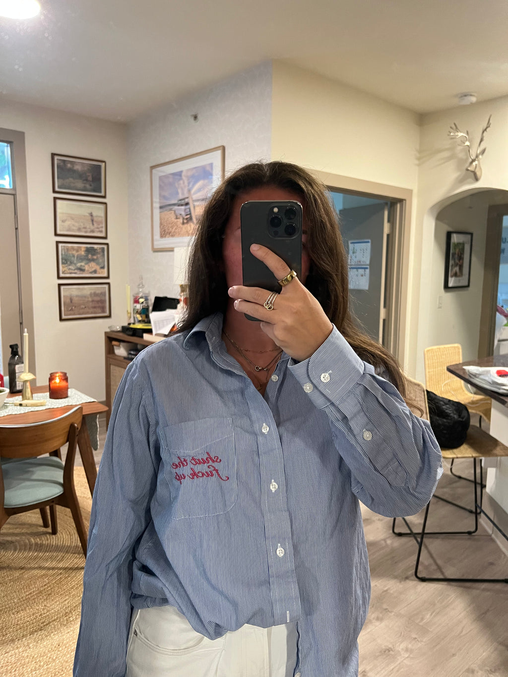 STFU Button Down - Blue Stripe & Magenta