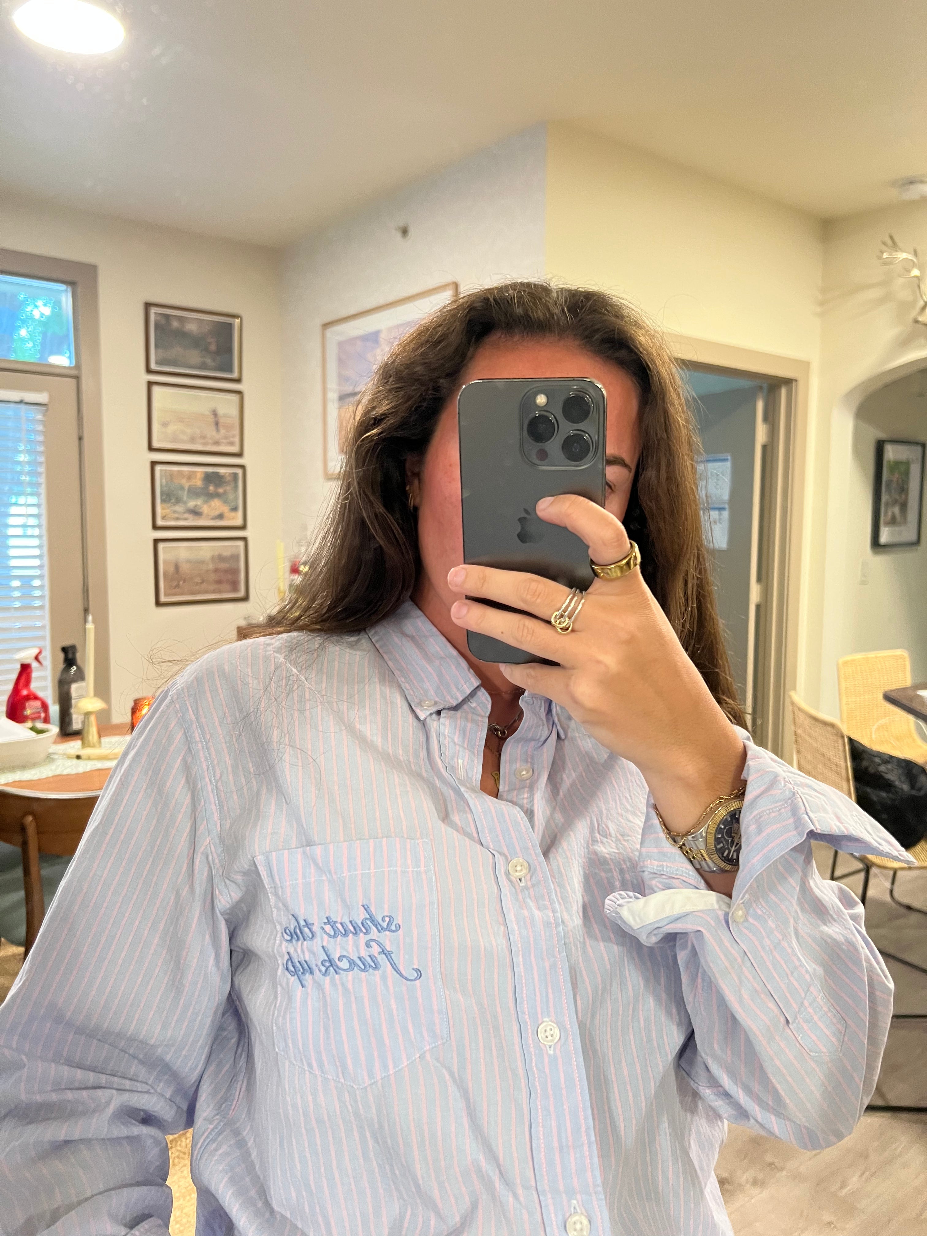 STFU Button Down - Blue/Pink Stripe & Blue
