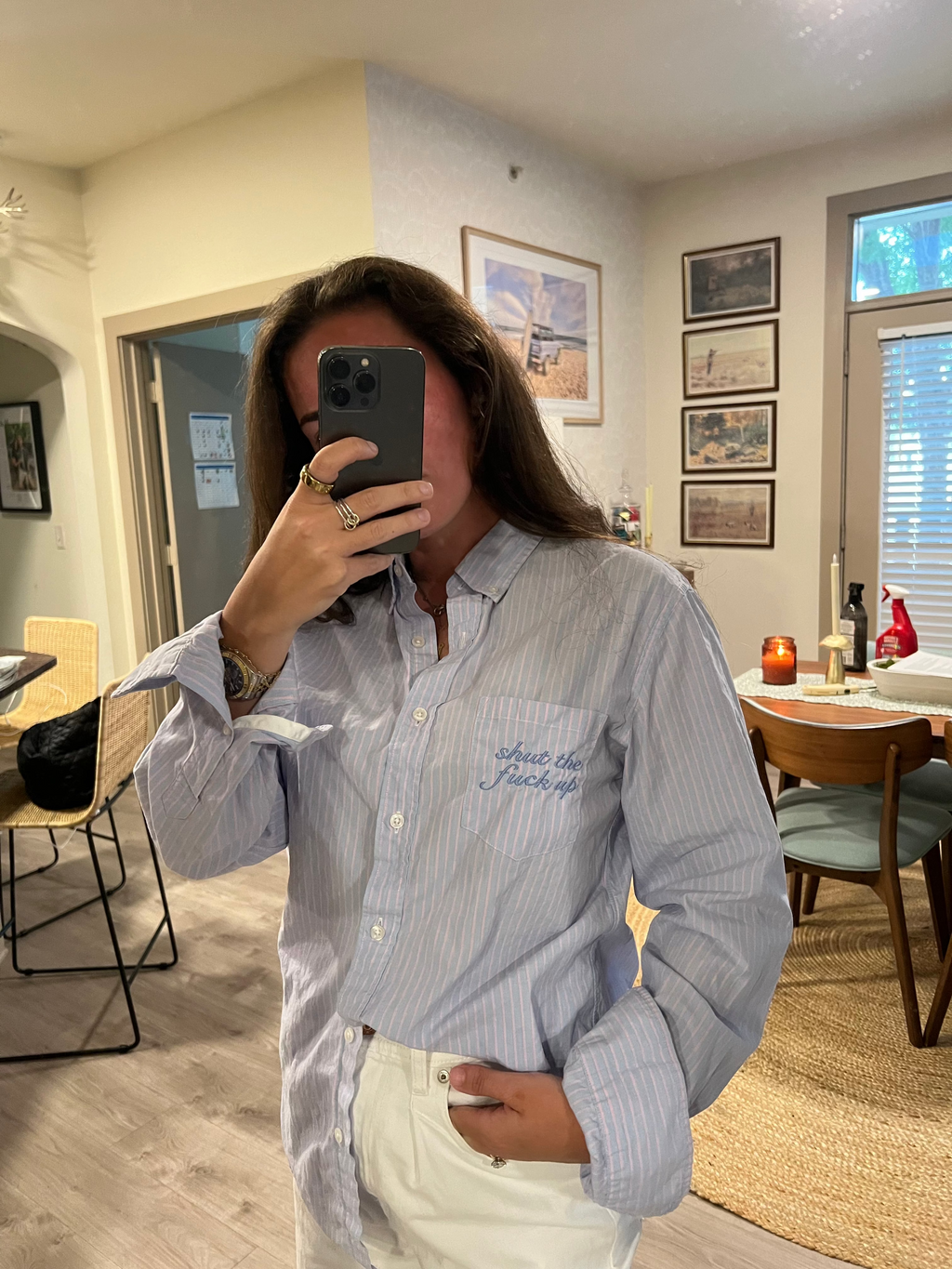 STFU Button Down - Blue/Pink Stripe & Blue