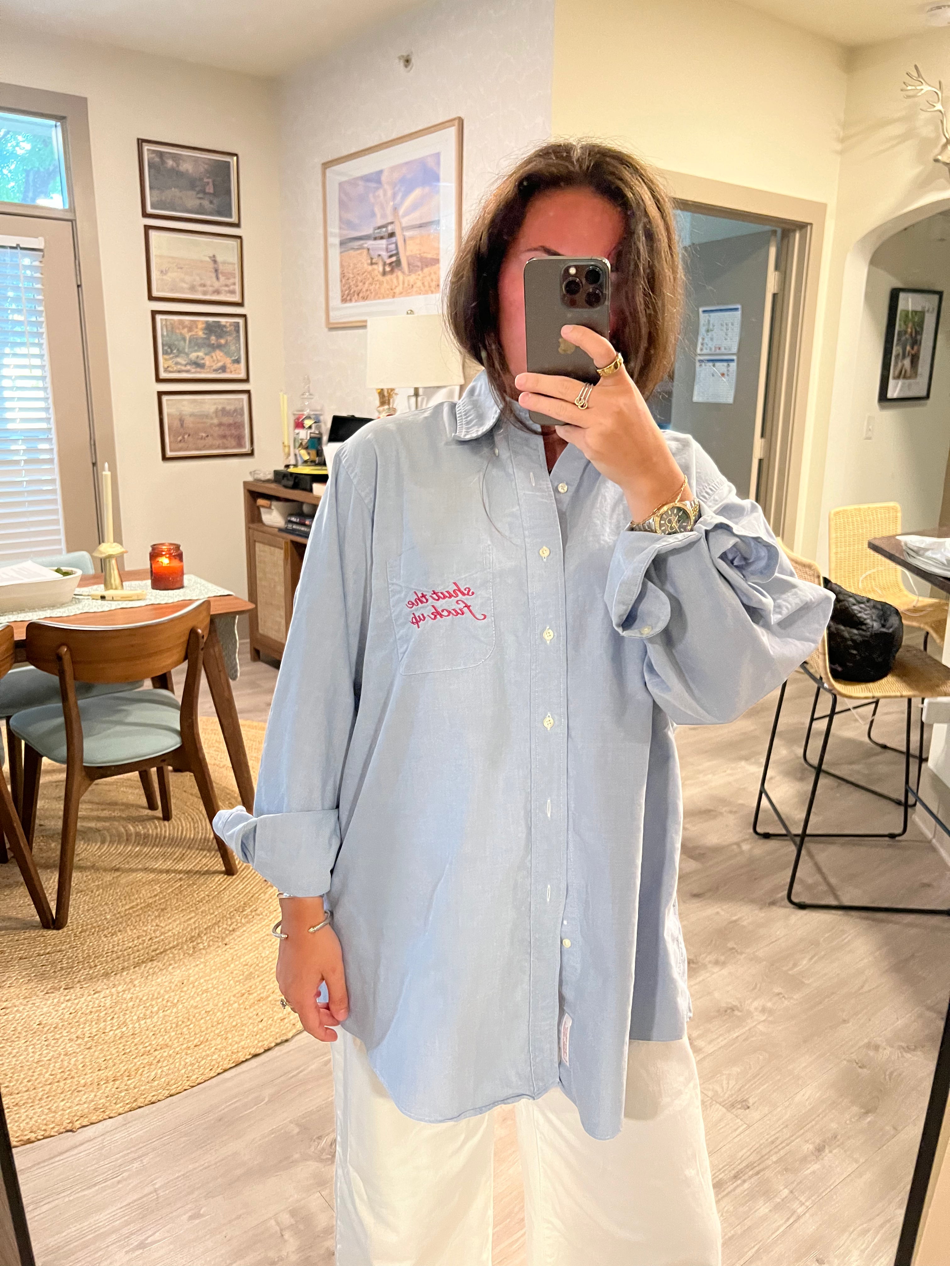 STFU Button Down - Blue & Magenta