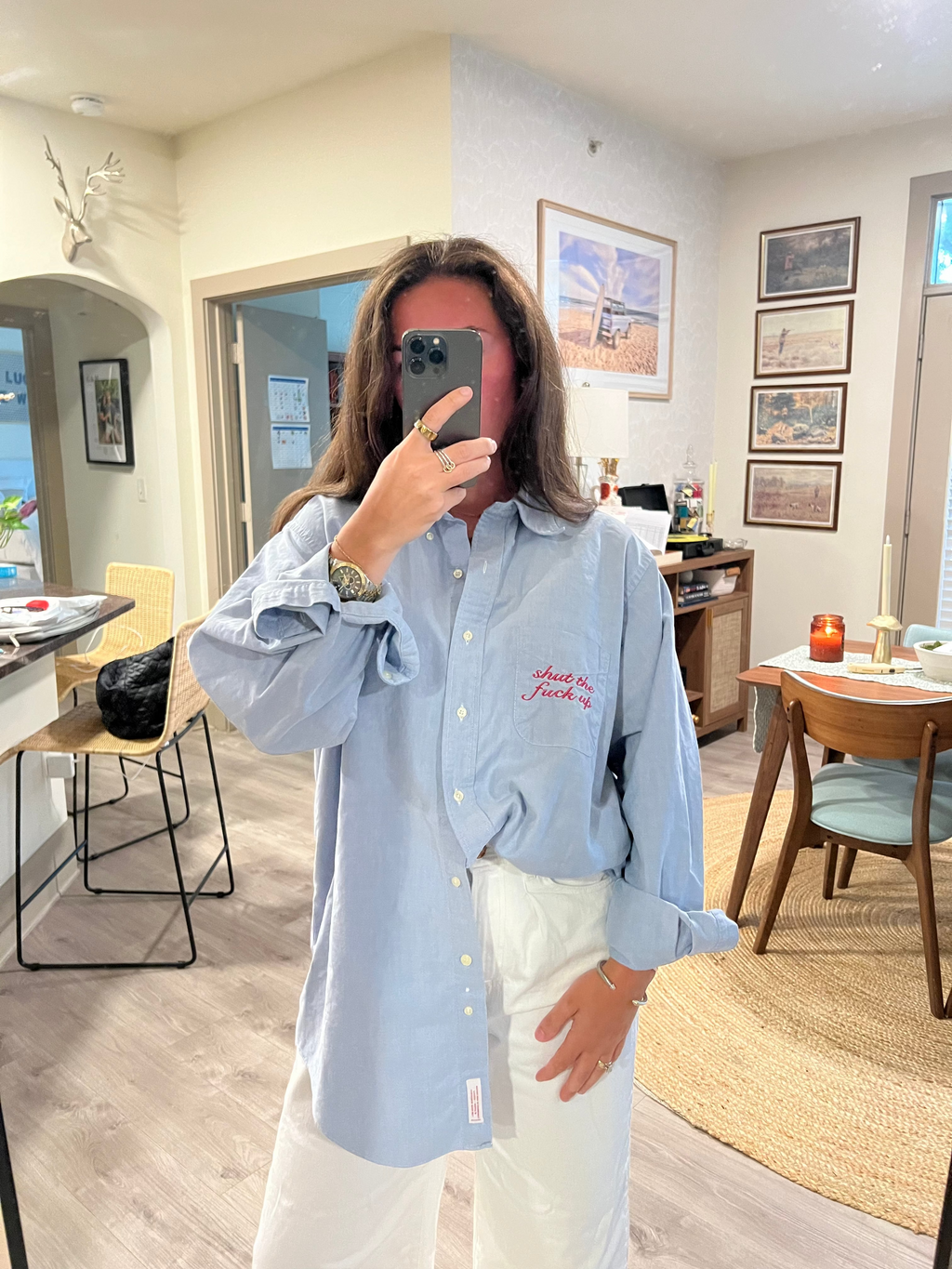 STFU Button Down - Blue & Magenta