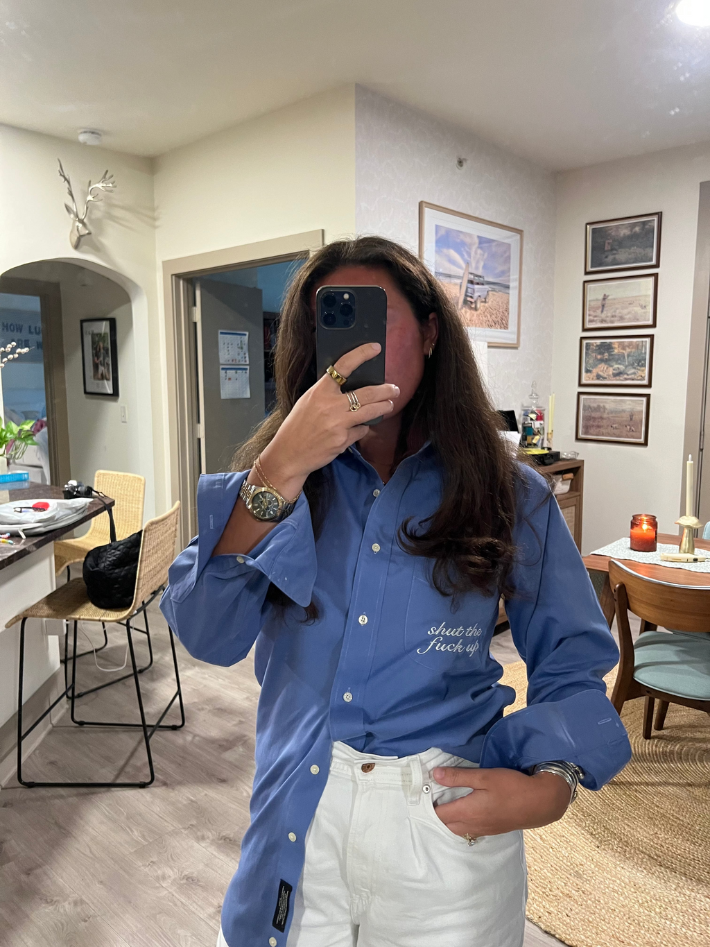 STFU Button Down - Blue & White