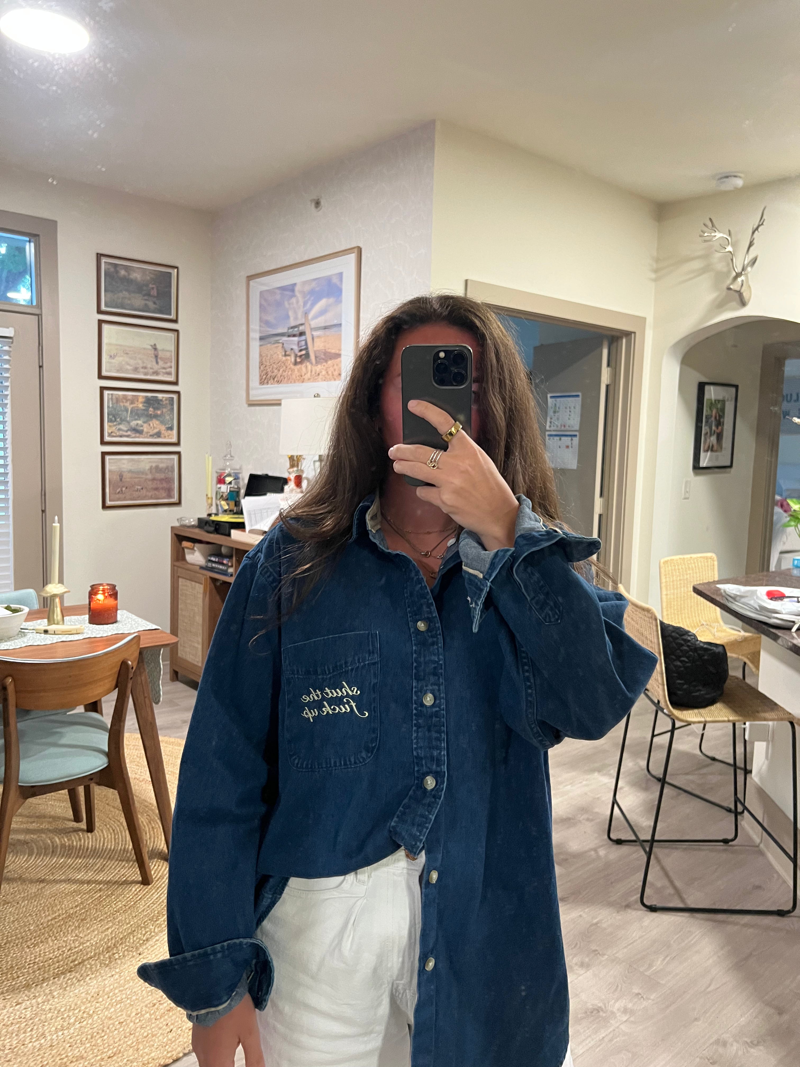 STFU Button Down - Denim & Cream