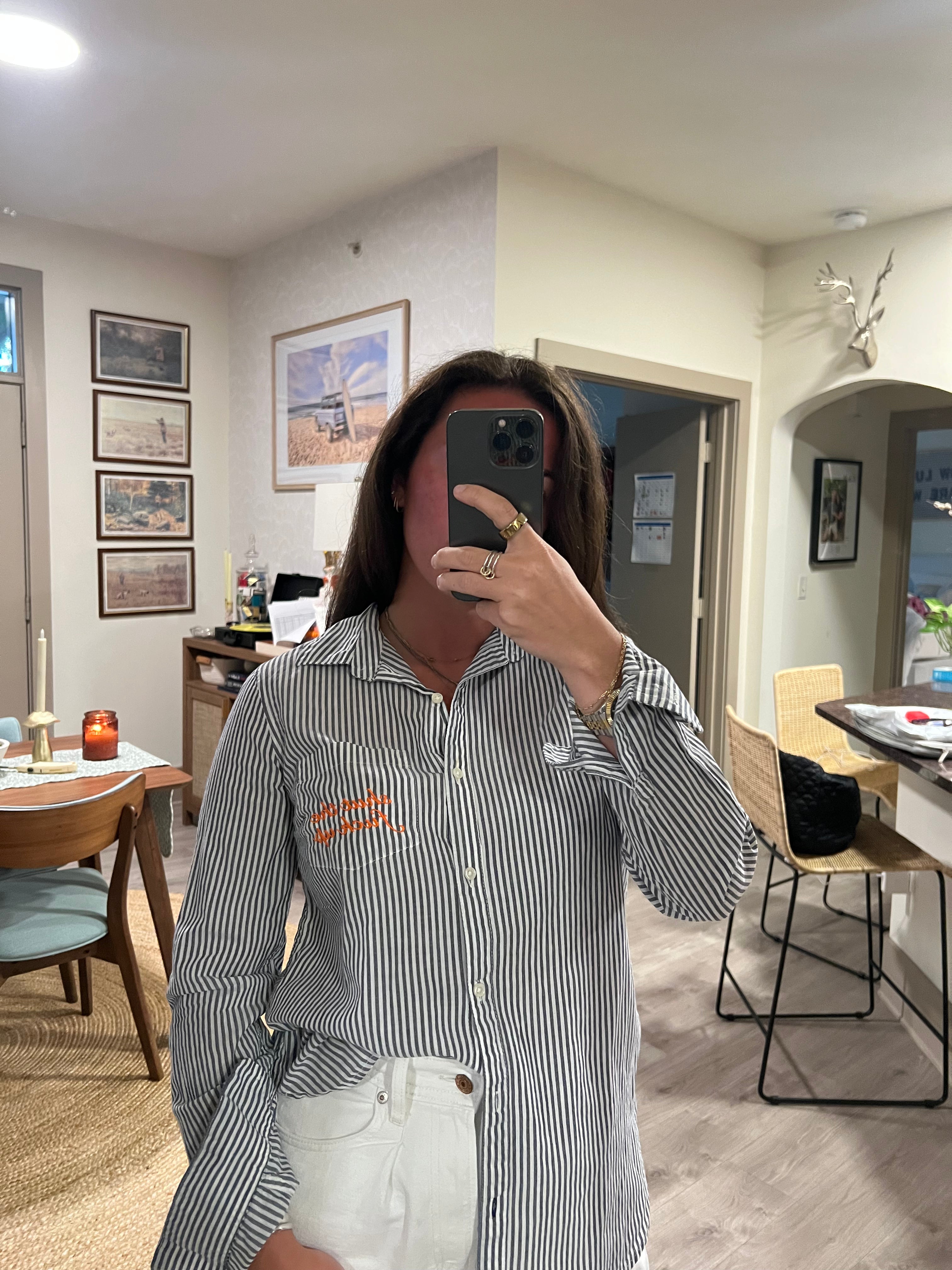 STFU Button Down - Grey Stripes & Orange