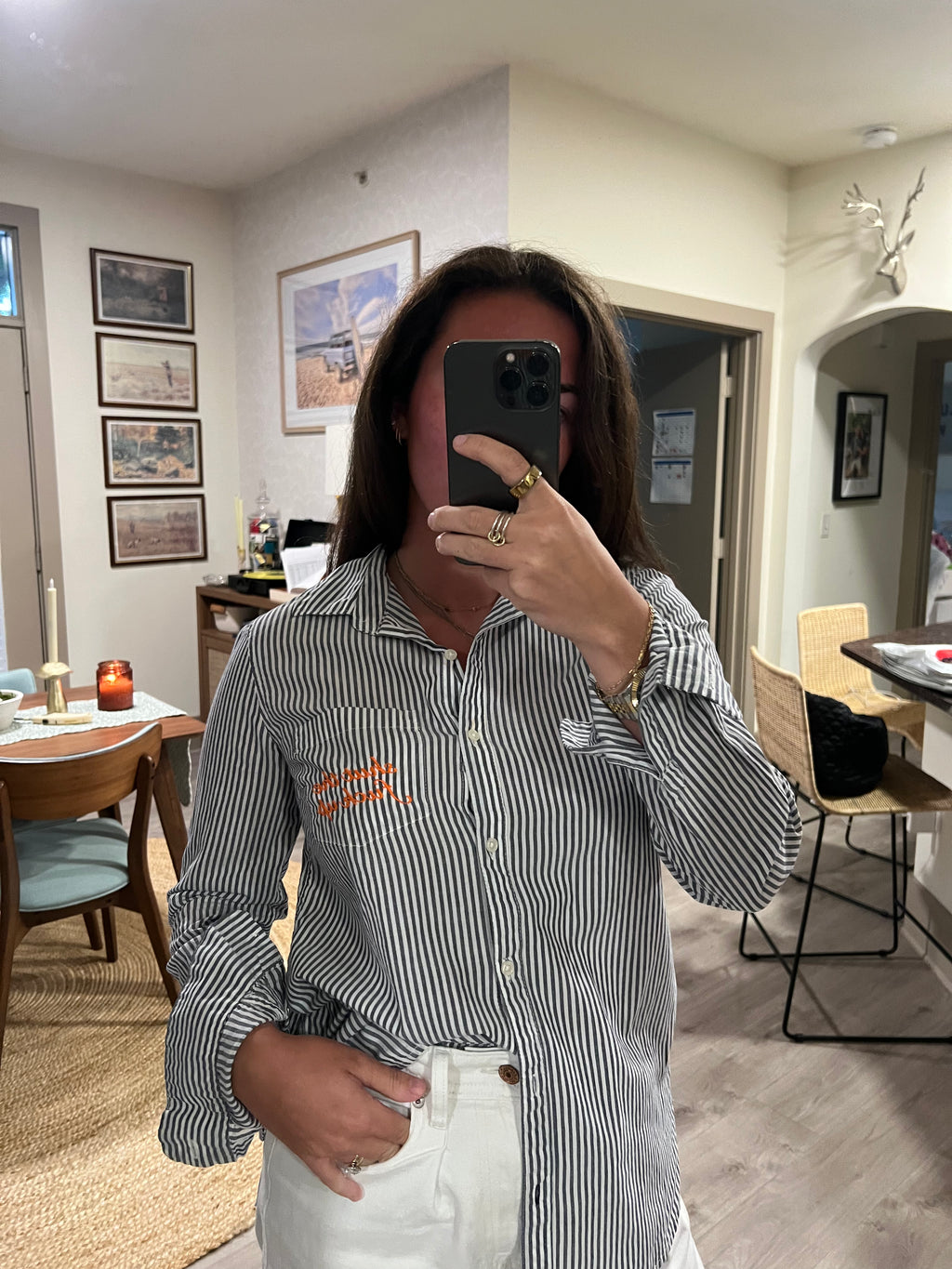 STFU Button Down - Grey Stripes & Orange