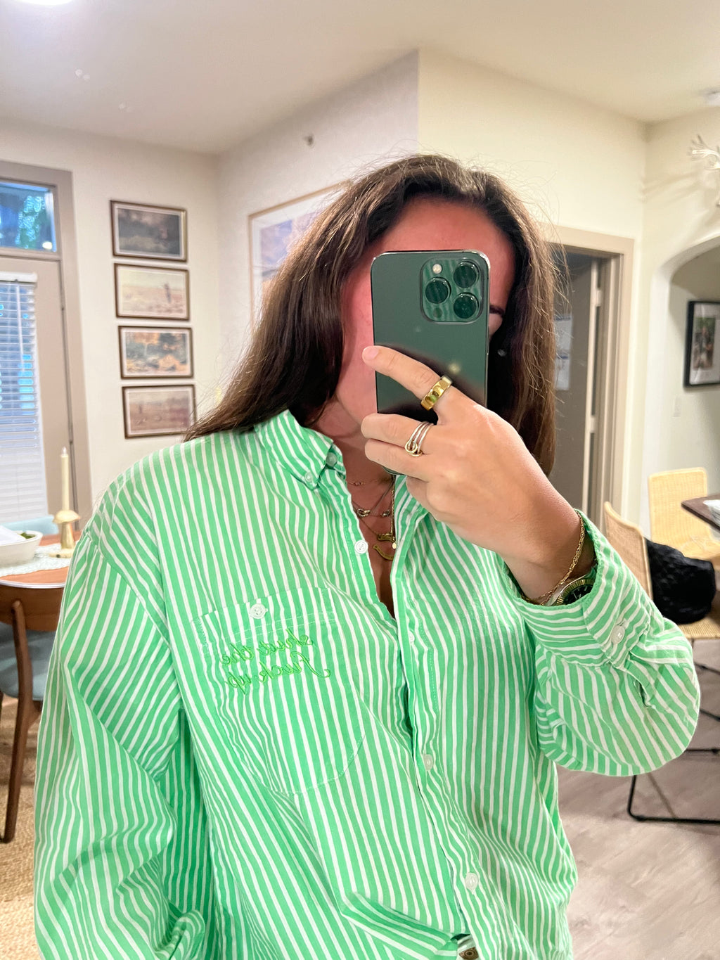 STFU Button Down - Green Stripes & Green
