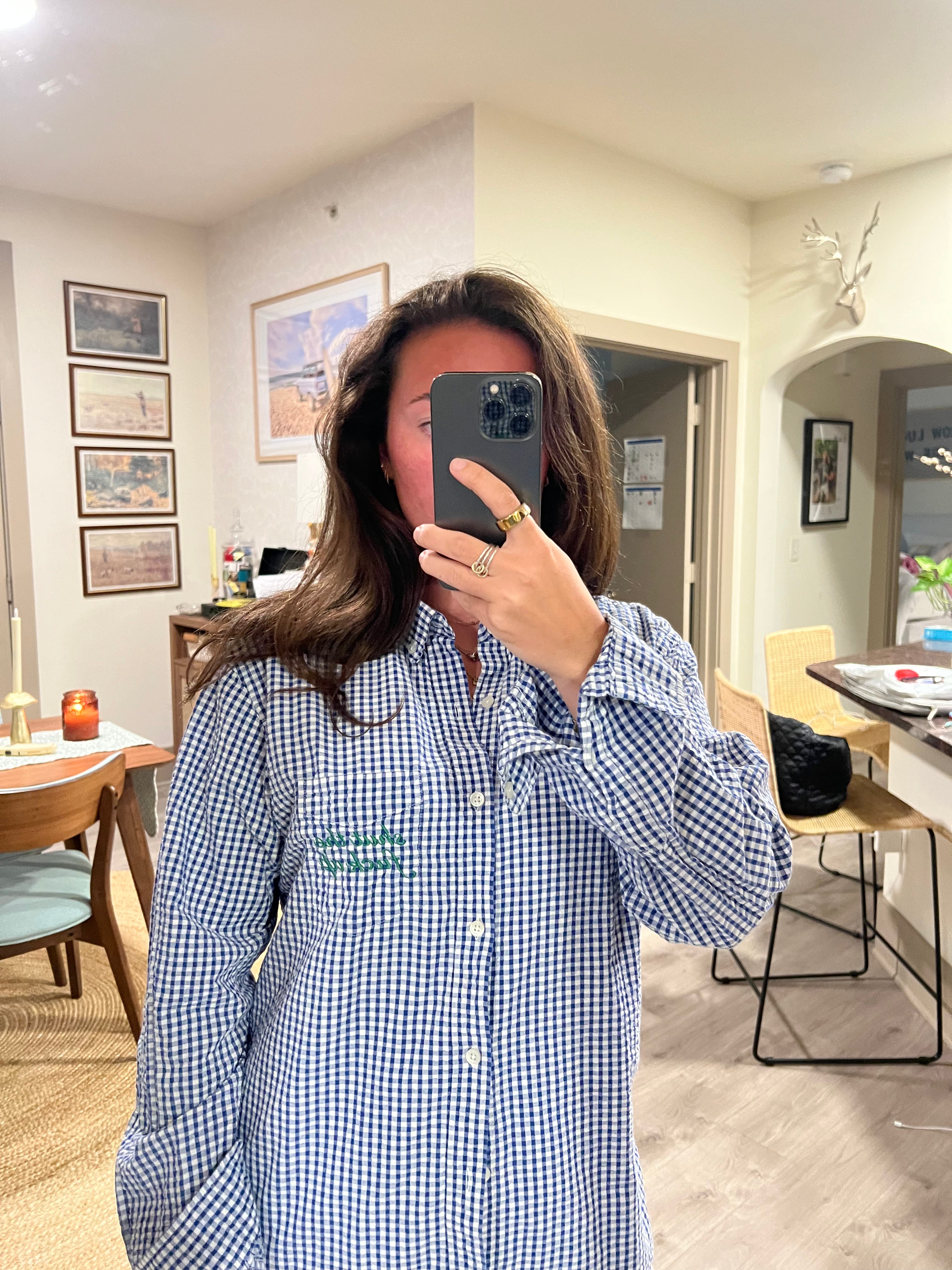 STFU Button Down - Blue Plaid & Green