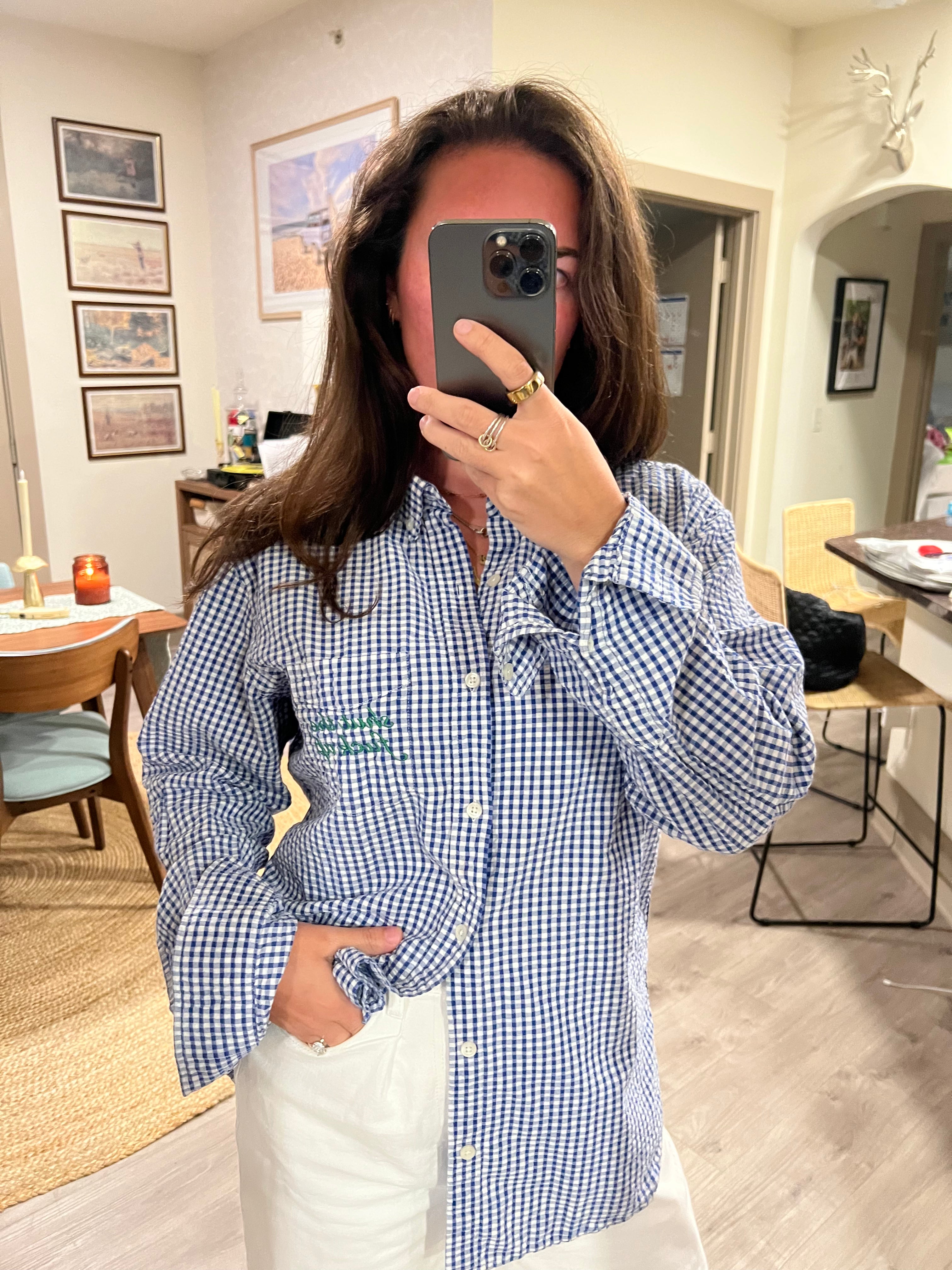STFU Button Down - Blue Plaid & Green