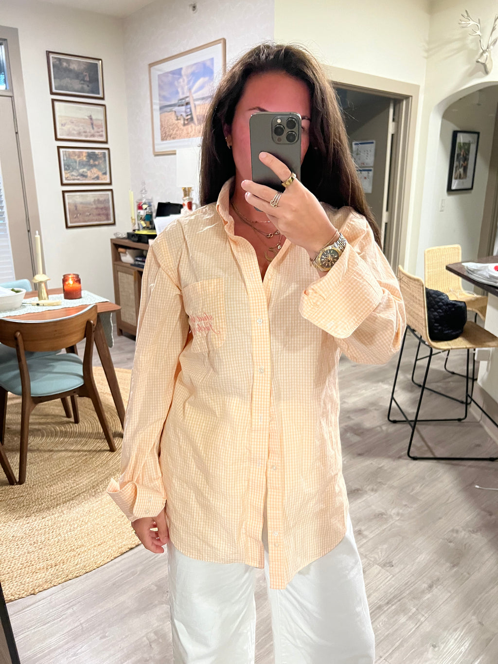 STFU Button Down - Orange Stripe & Pink