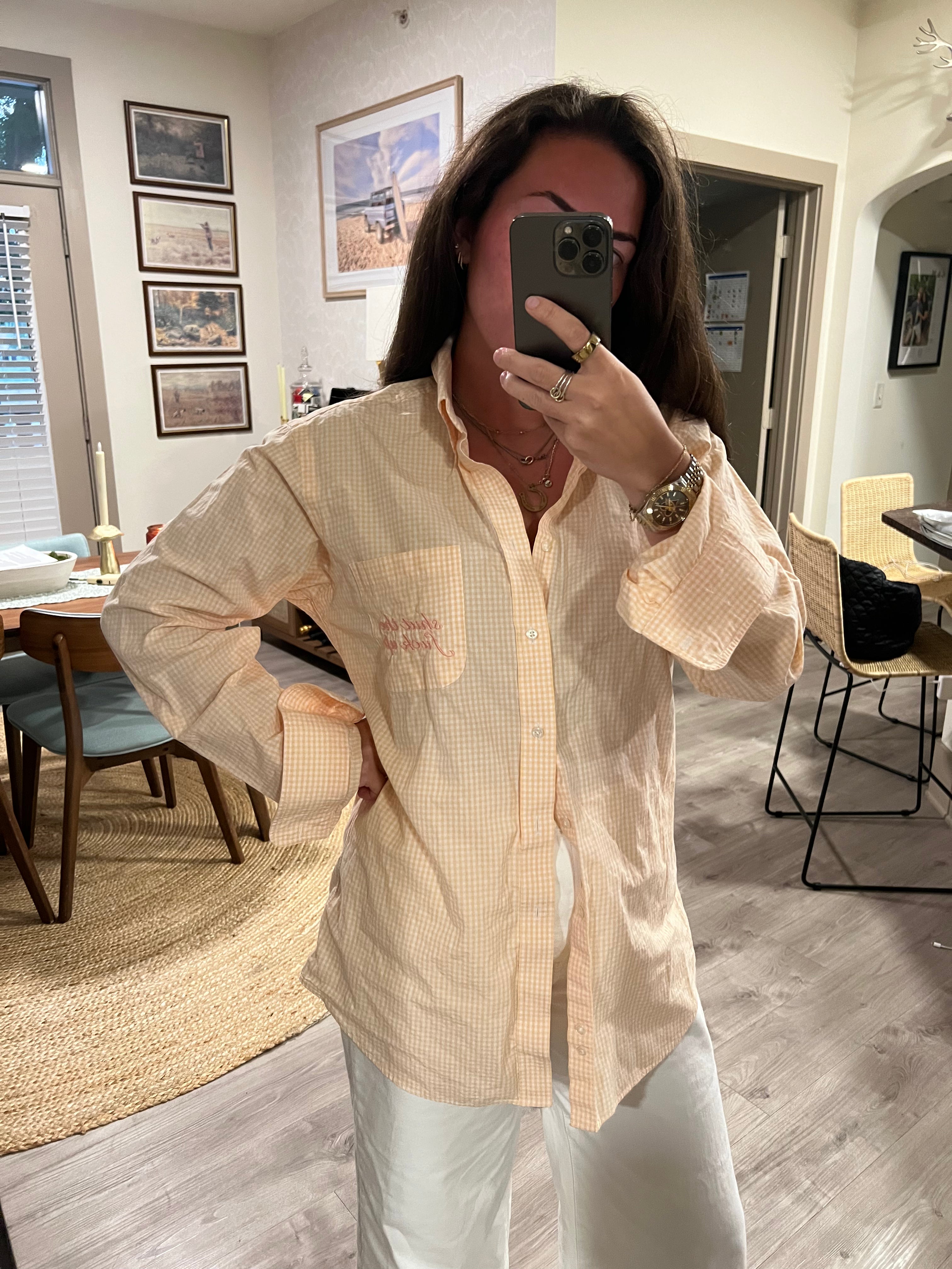 STFU Button Down - Orange Stripe & Pink