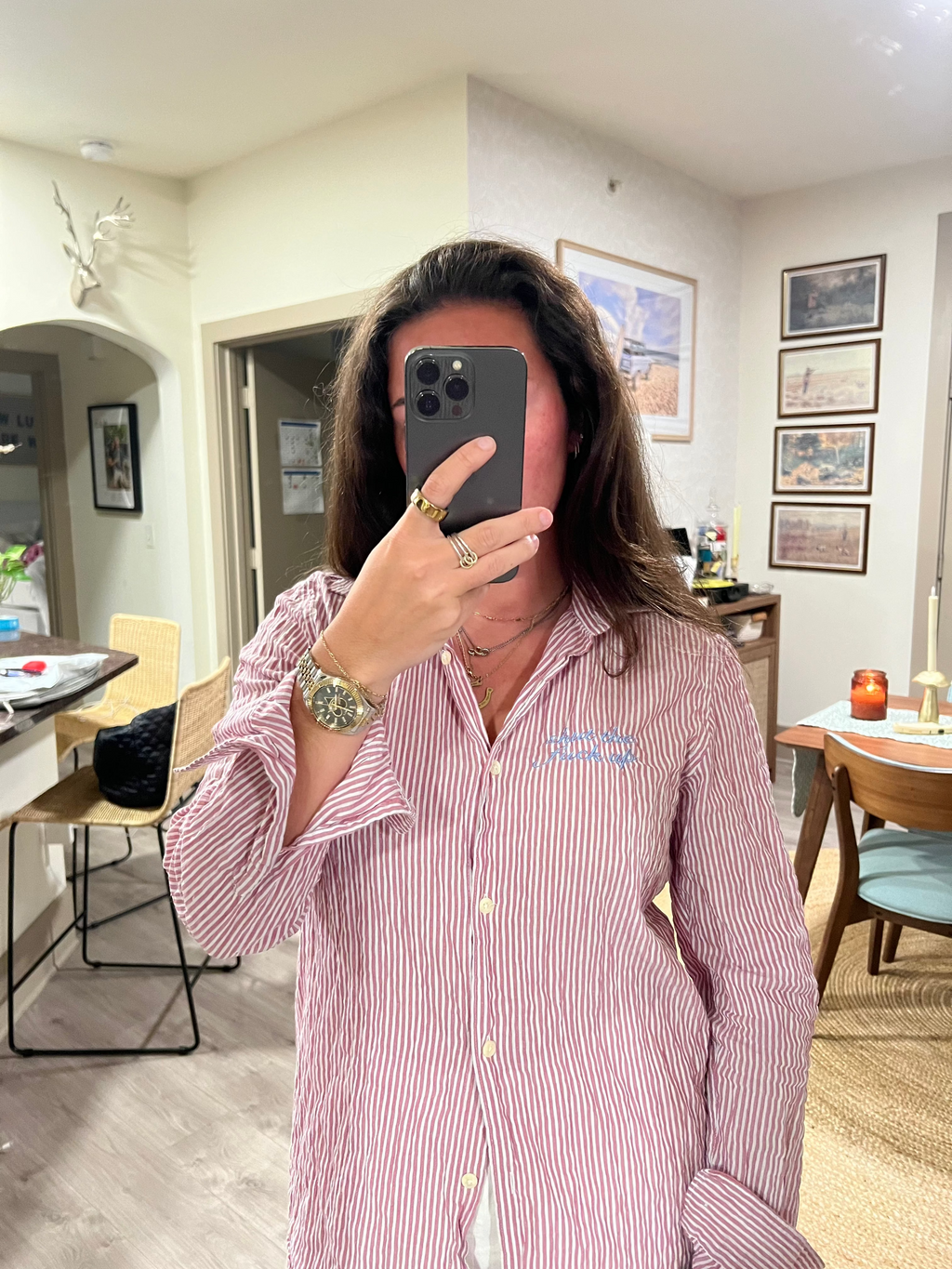 STFU Button Down - Red Stripes & Blue