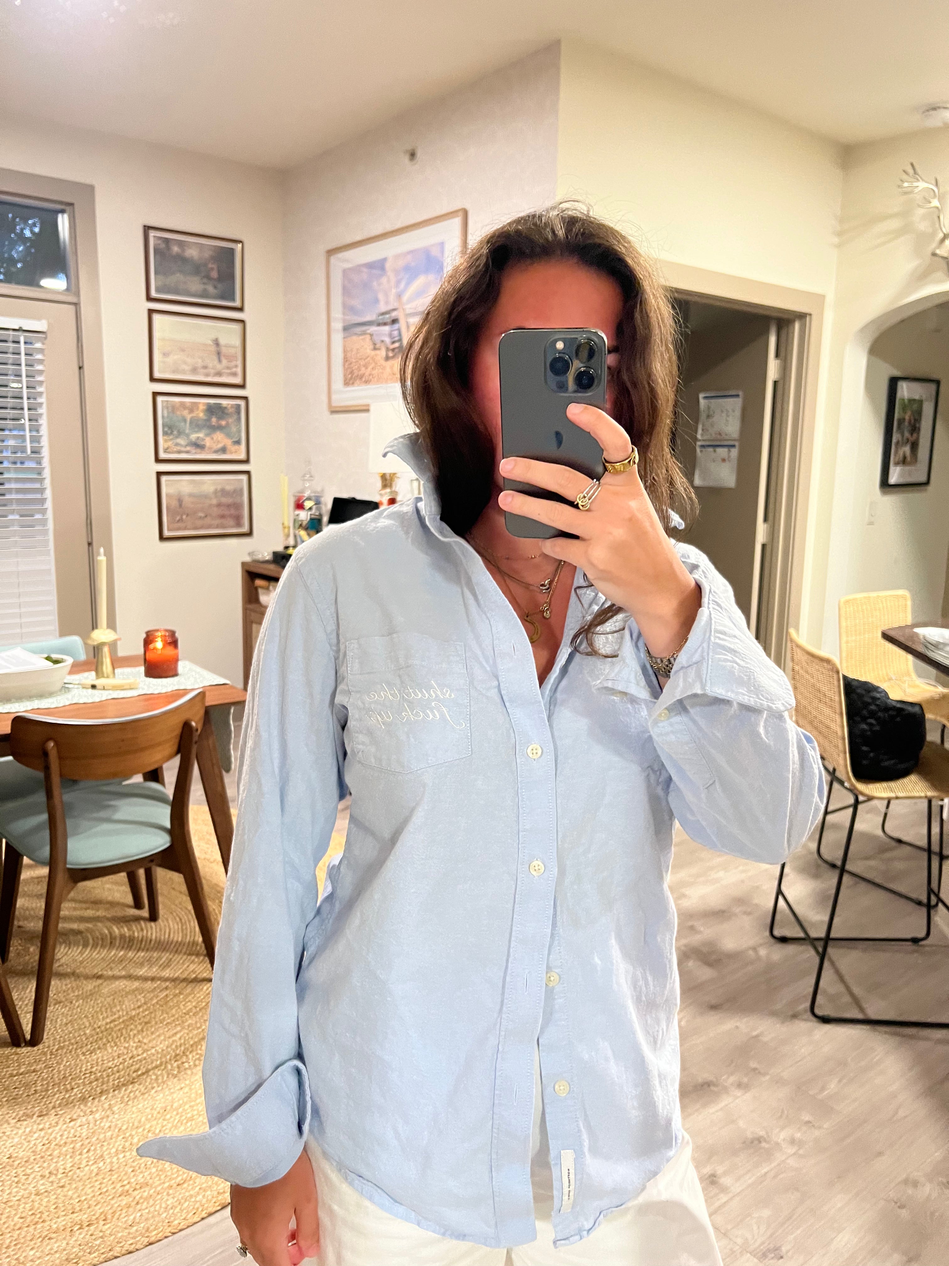 STFU Button Down - Blue & White