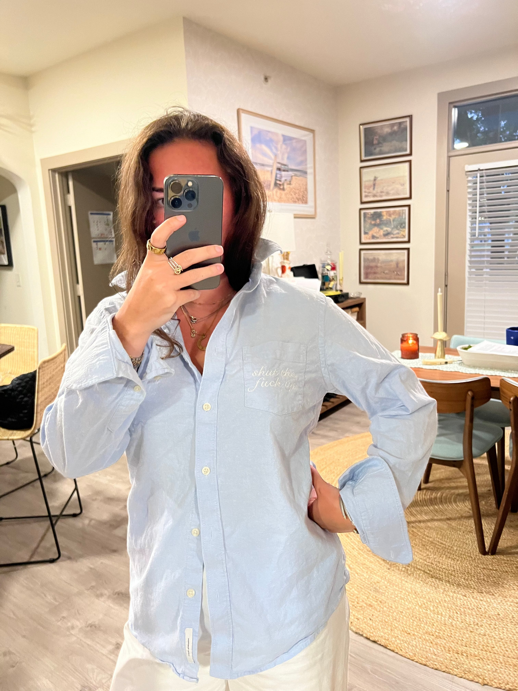 STFU Button Down - Blue & White