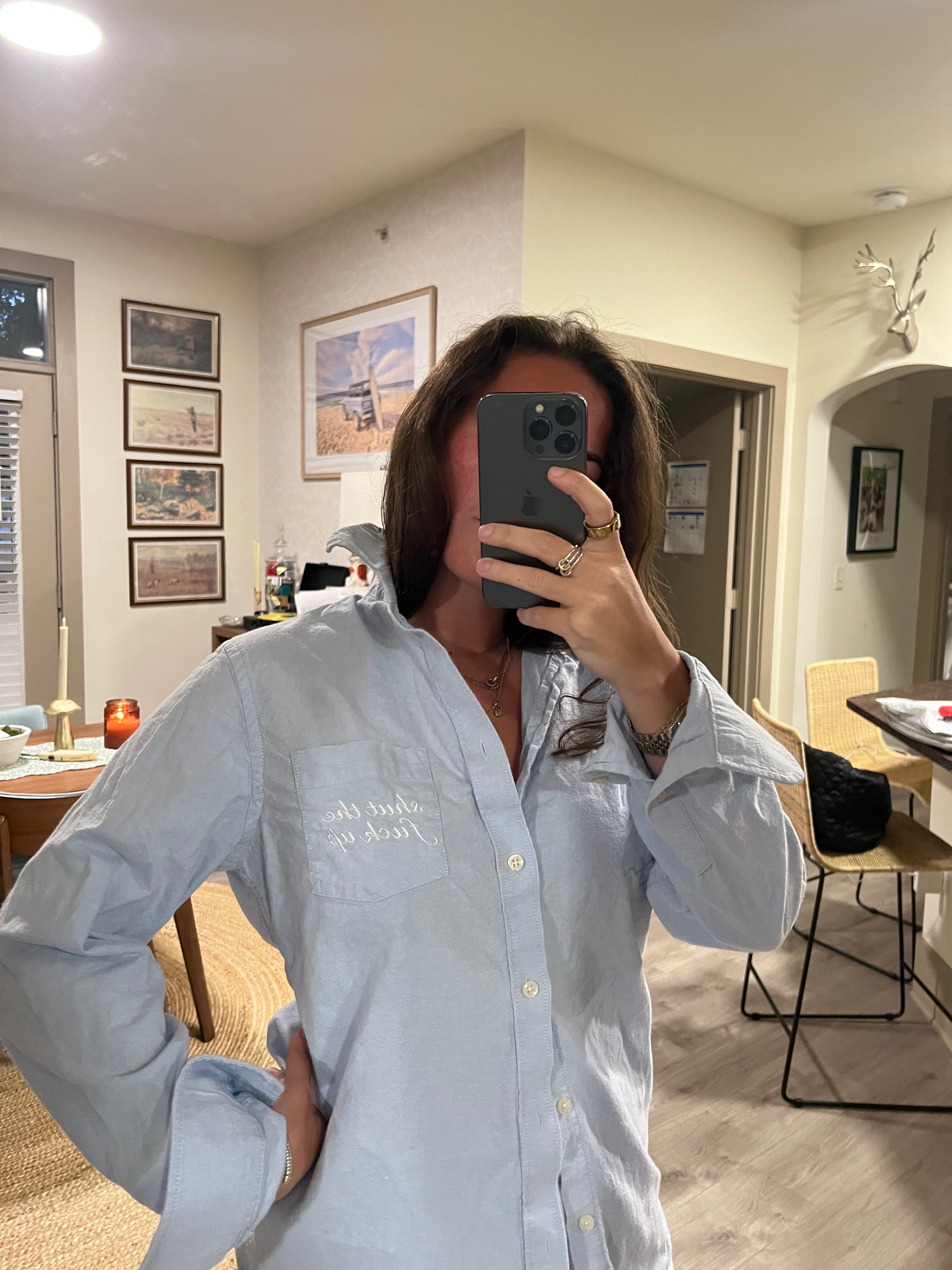 STFU Button Down - Blue & White