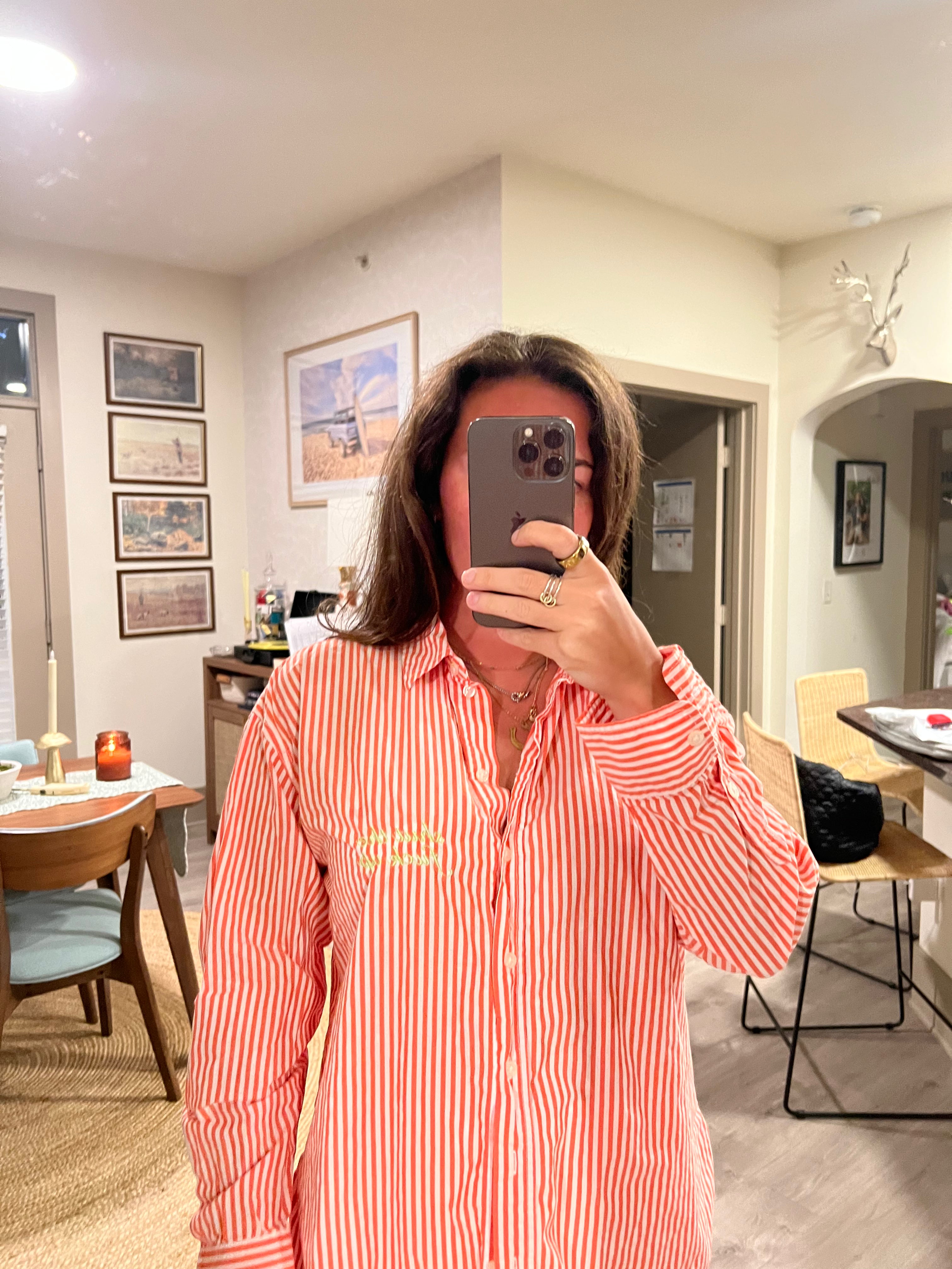 STFU Button Down - Orange Stripes & Lime Green