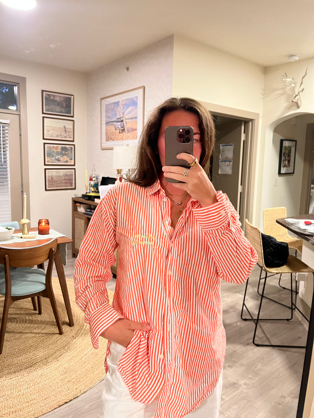 STFU Button Down - Orange Stripes & Lime Green