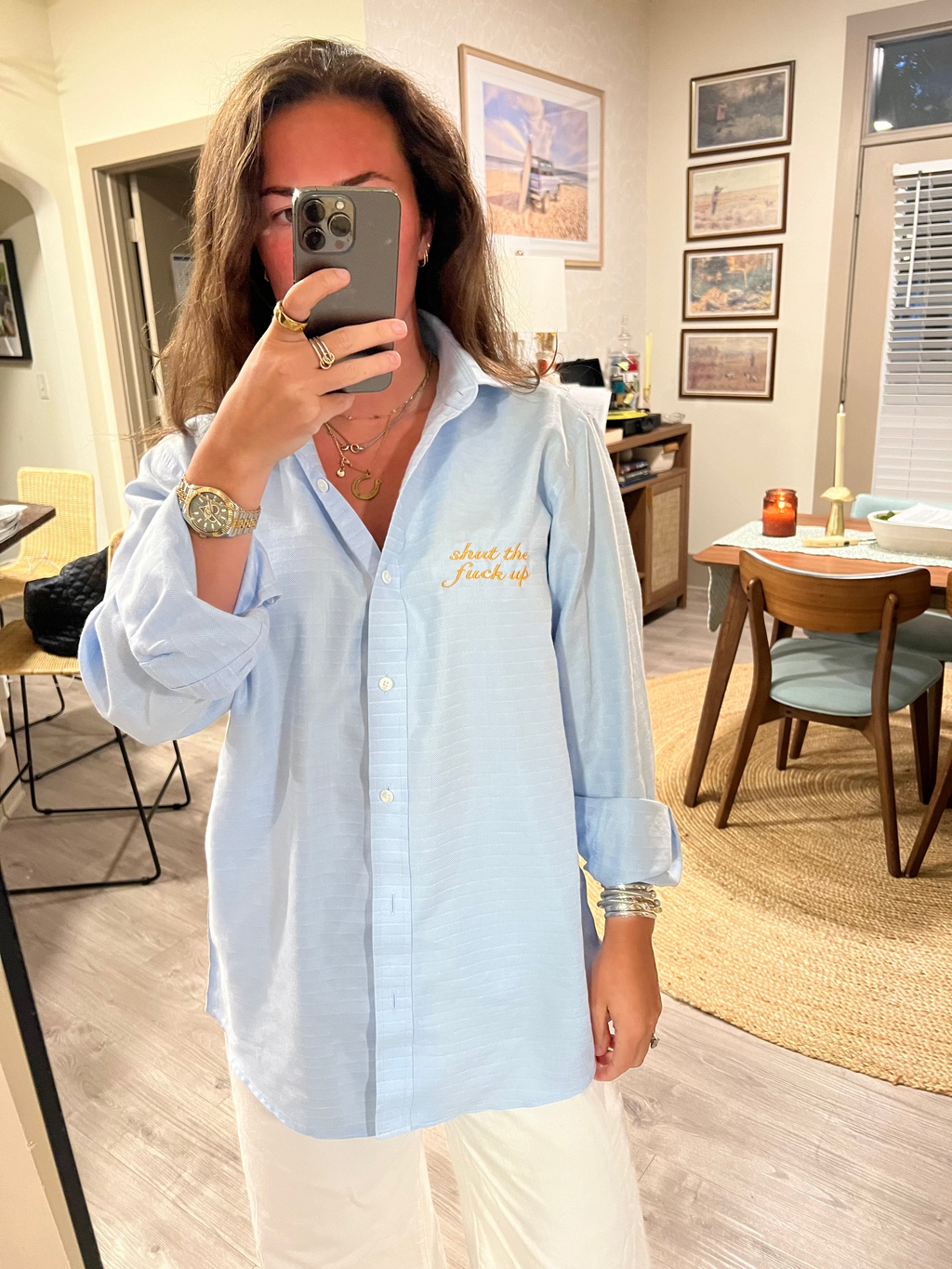STFU Button Down - Blue & Gold