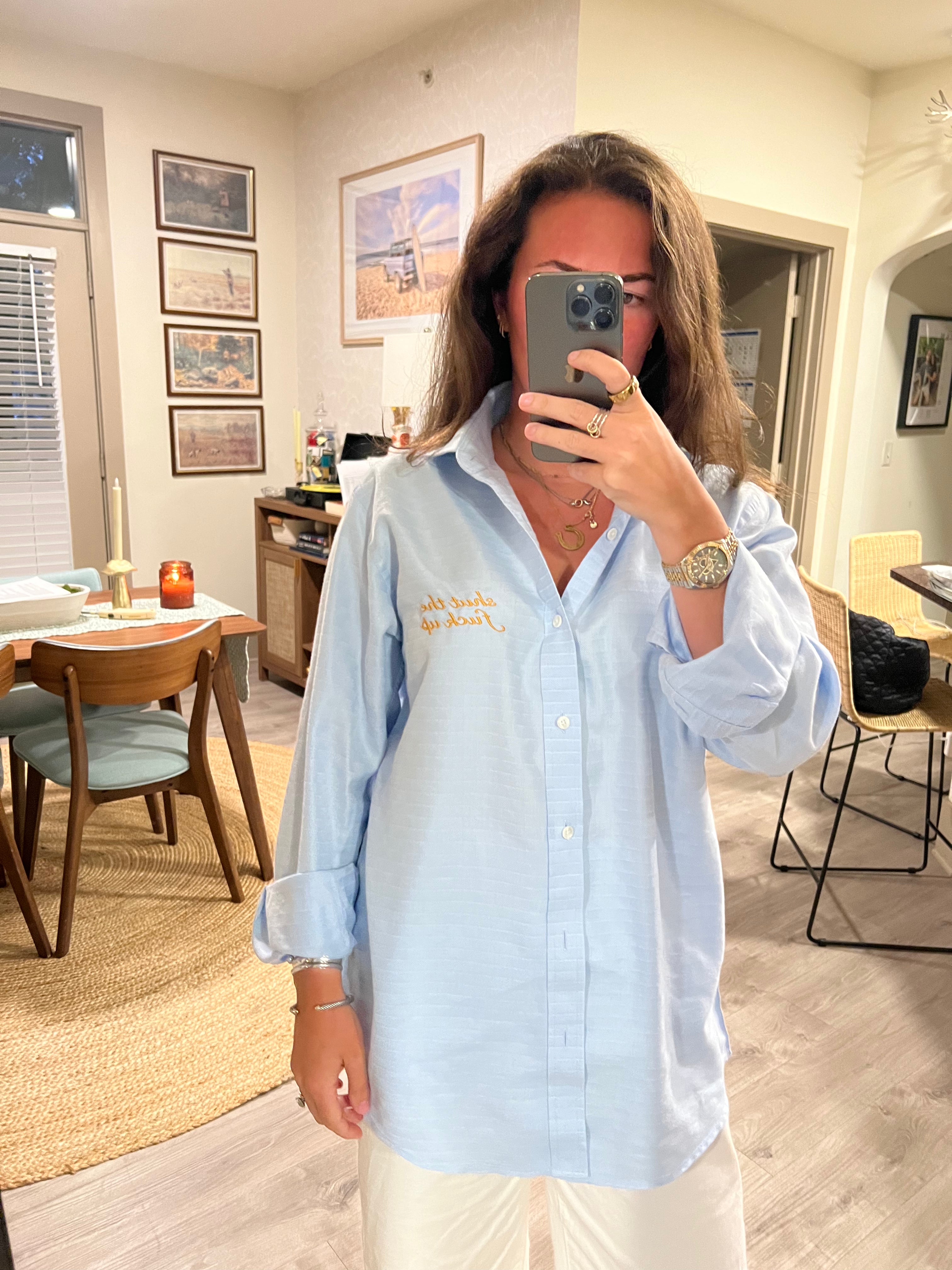 STFU Button Down - Blue & Gold