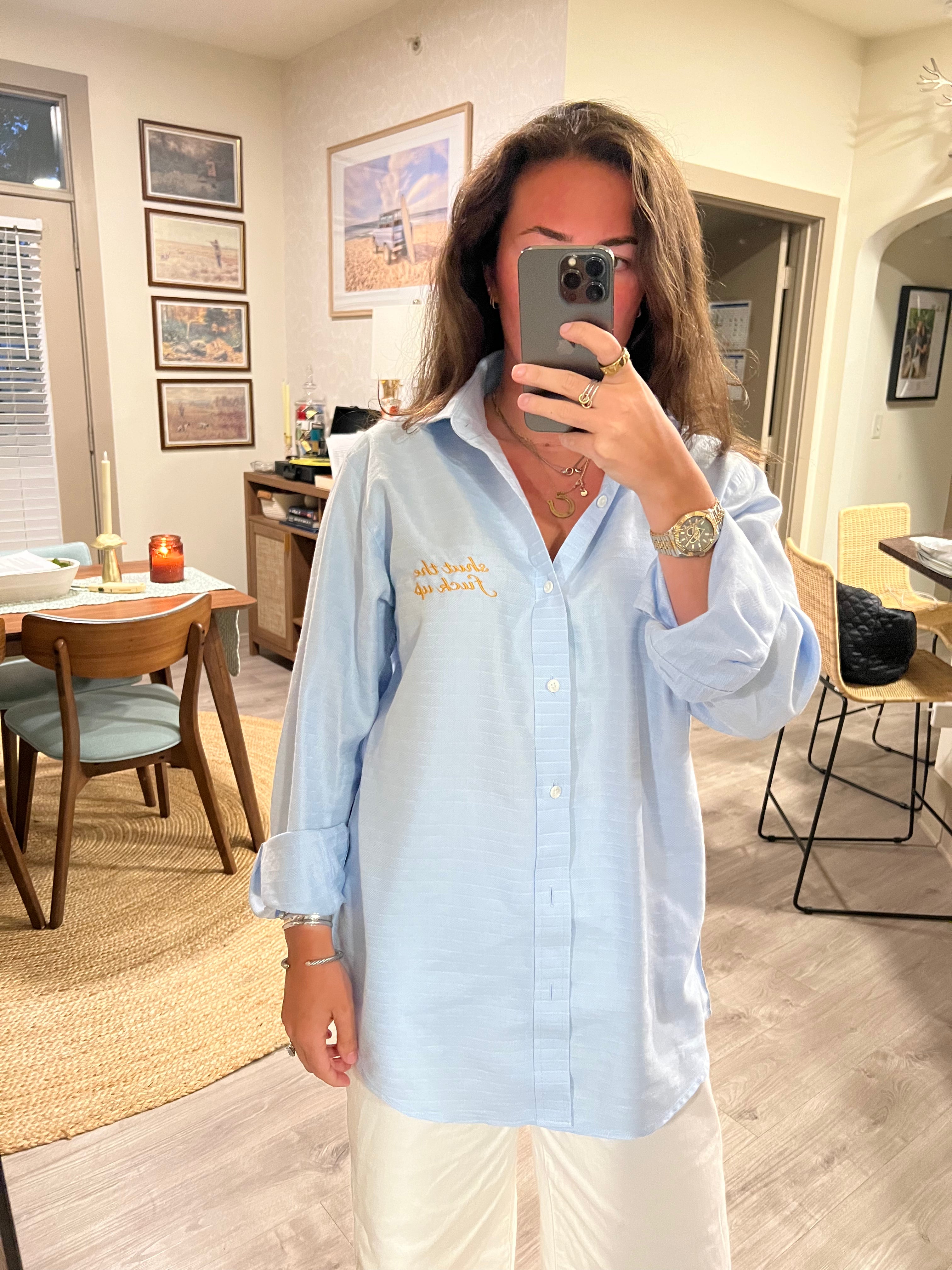 STFU Button Down - Blue & Gold