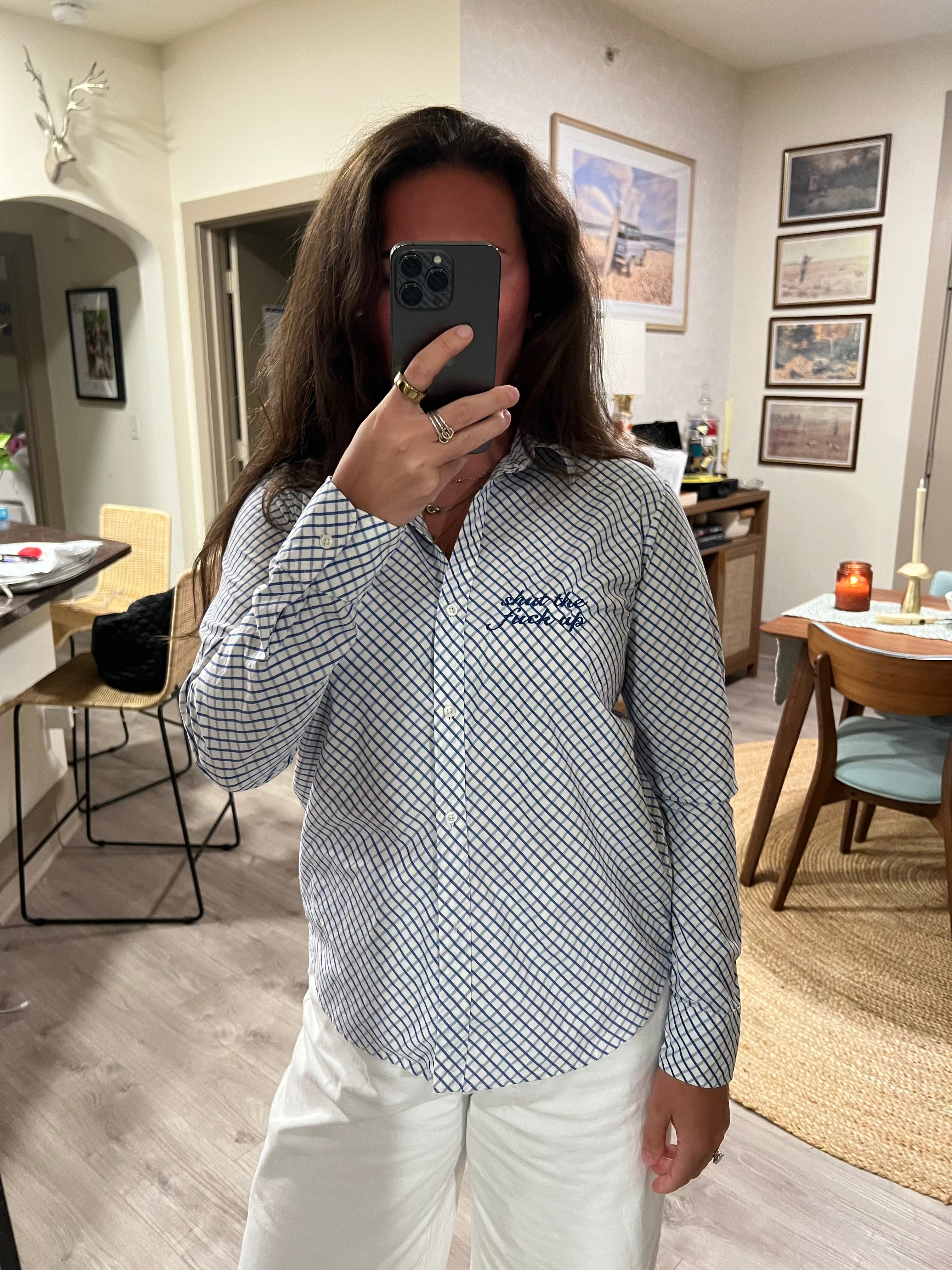 STFU Button Down - Blue Stripes & Blue