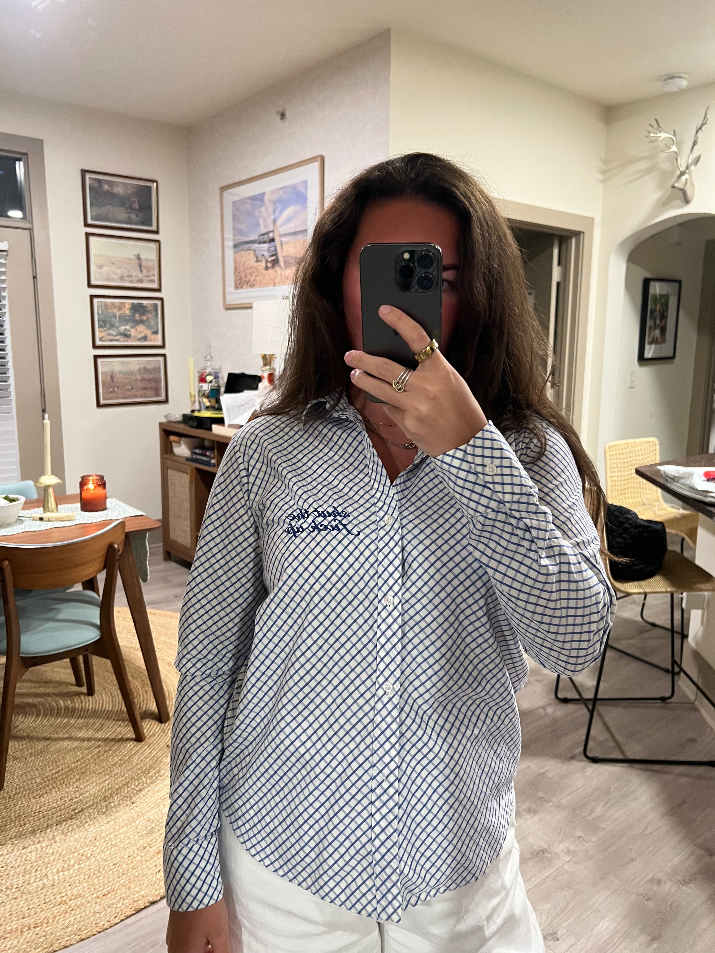 STFU Button Down - Blue Stripes & Blue
