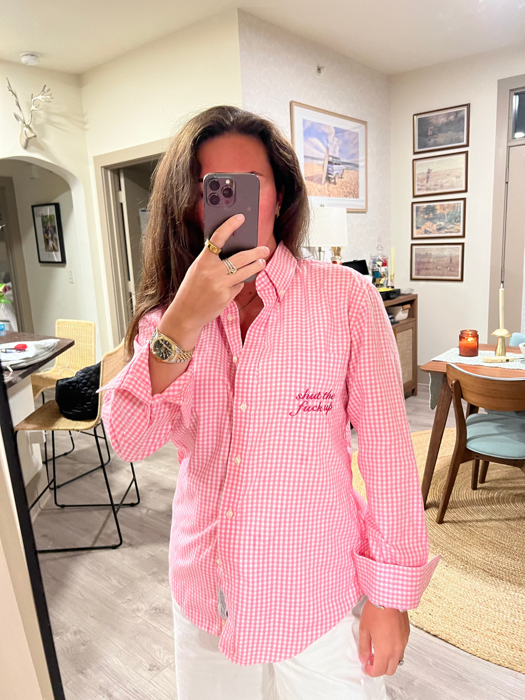 STFU Button Down - Pink Plaid & Magenta
