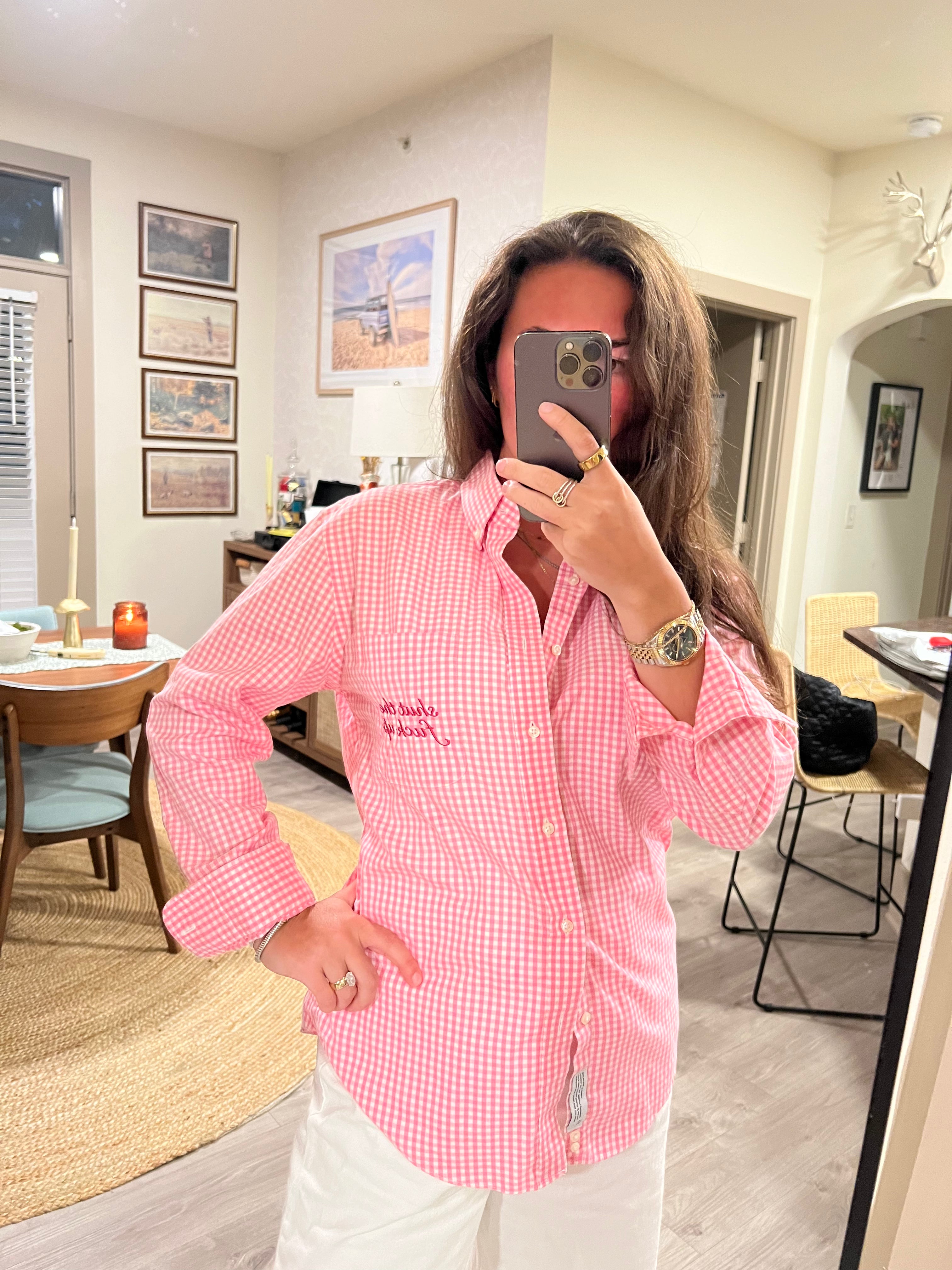 STFU Button Down - Pink Plaid & Magenta