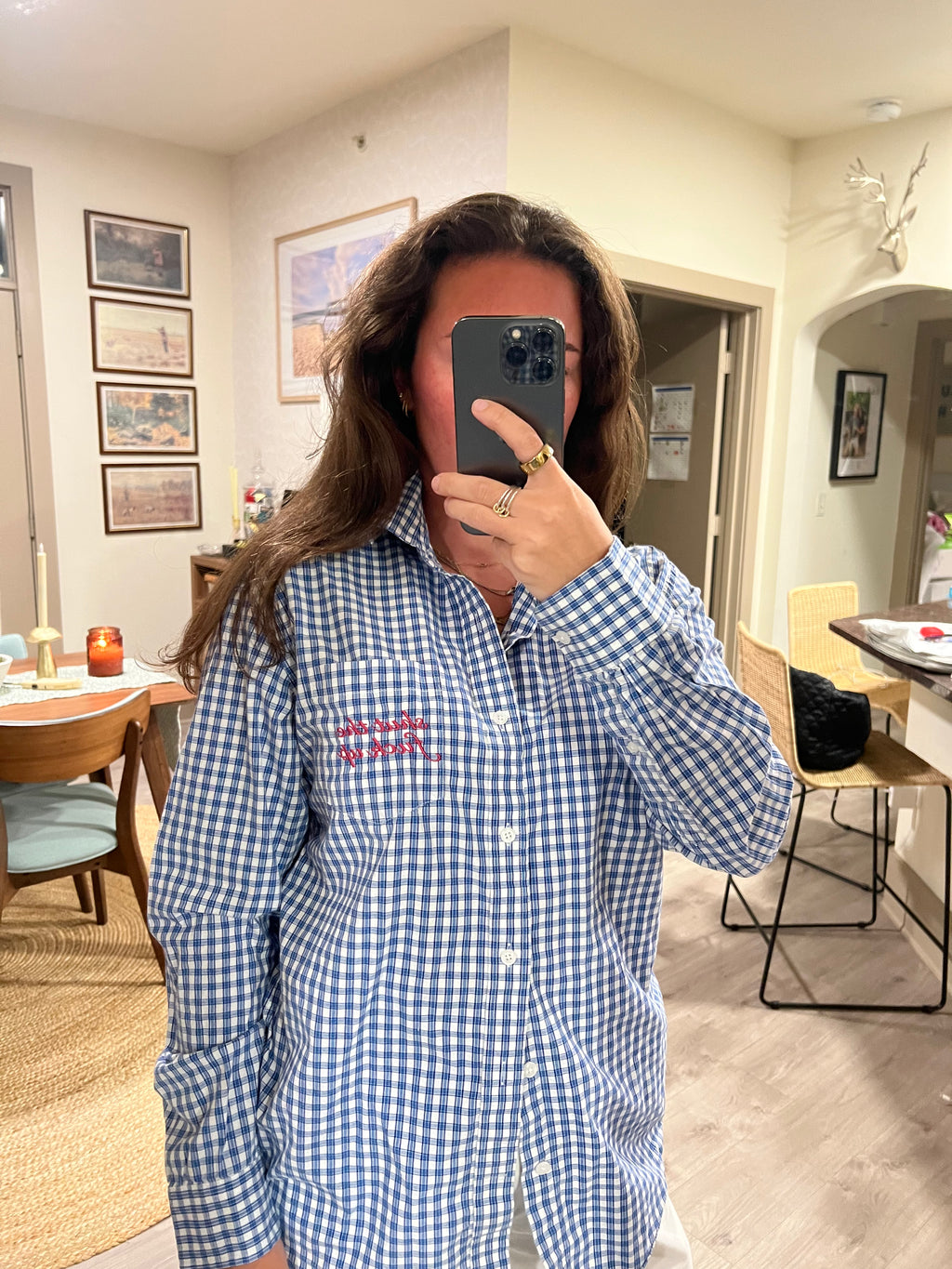 STFU Button Down - Blue Plaid & Magenta