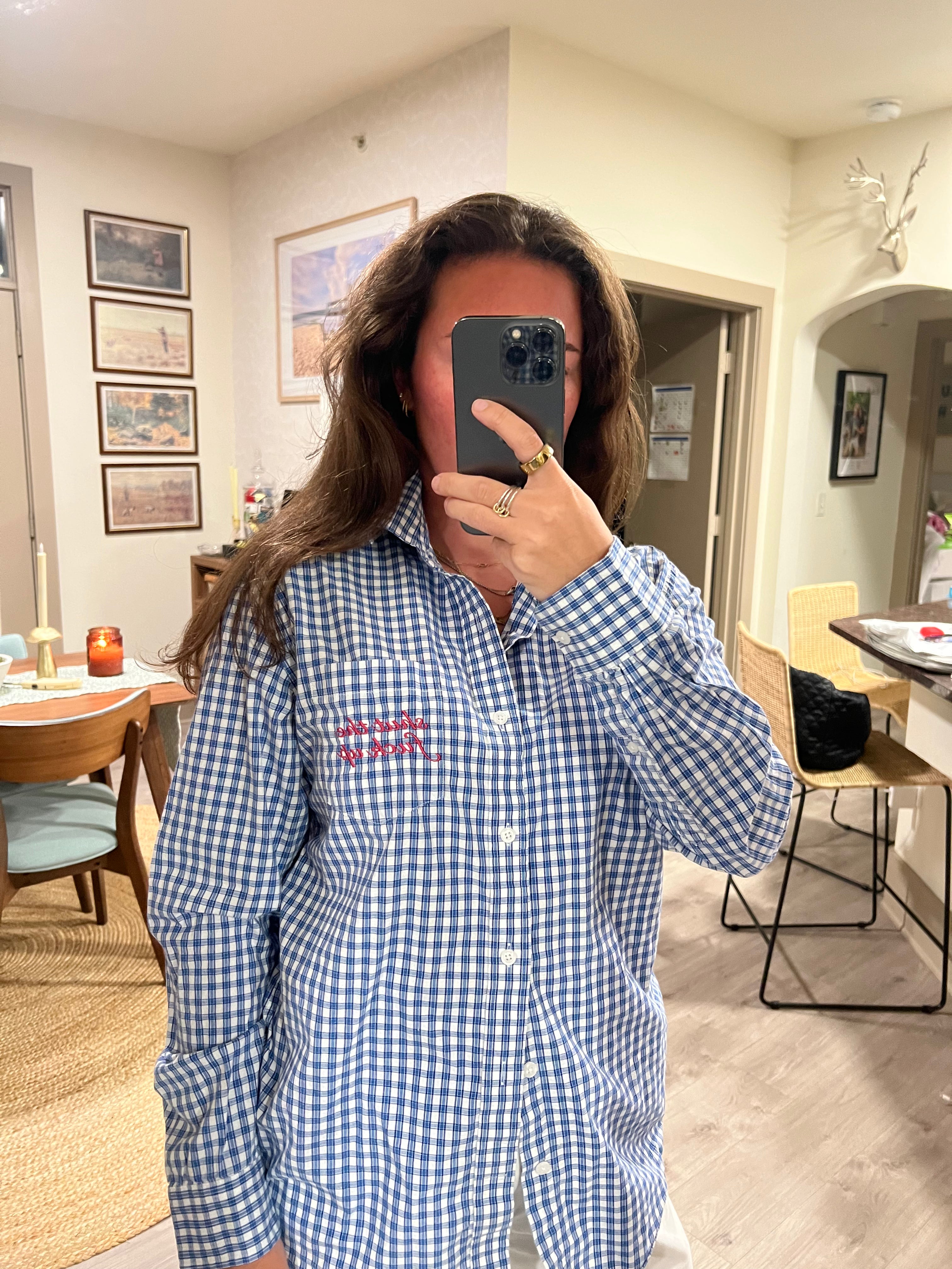 STFU Button Down - Blue Plaid & Magenta