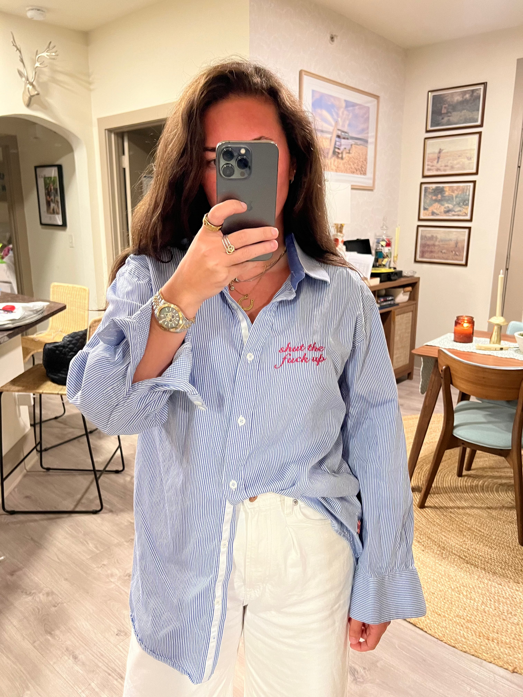STFU Button Down - Blue Plaid & Magenta