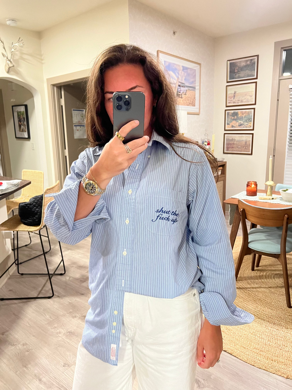 STFU Button Down - Blue Stripes & Blue