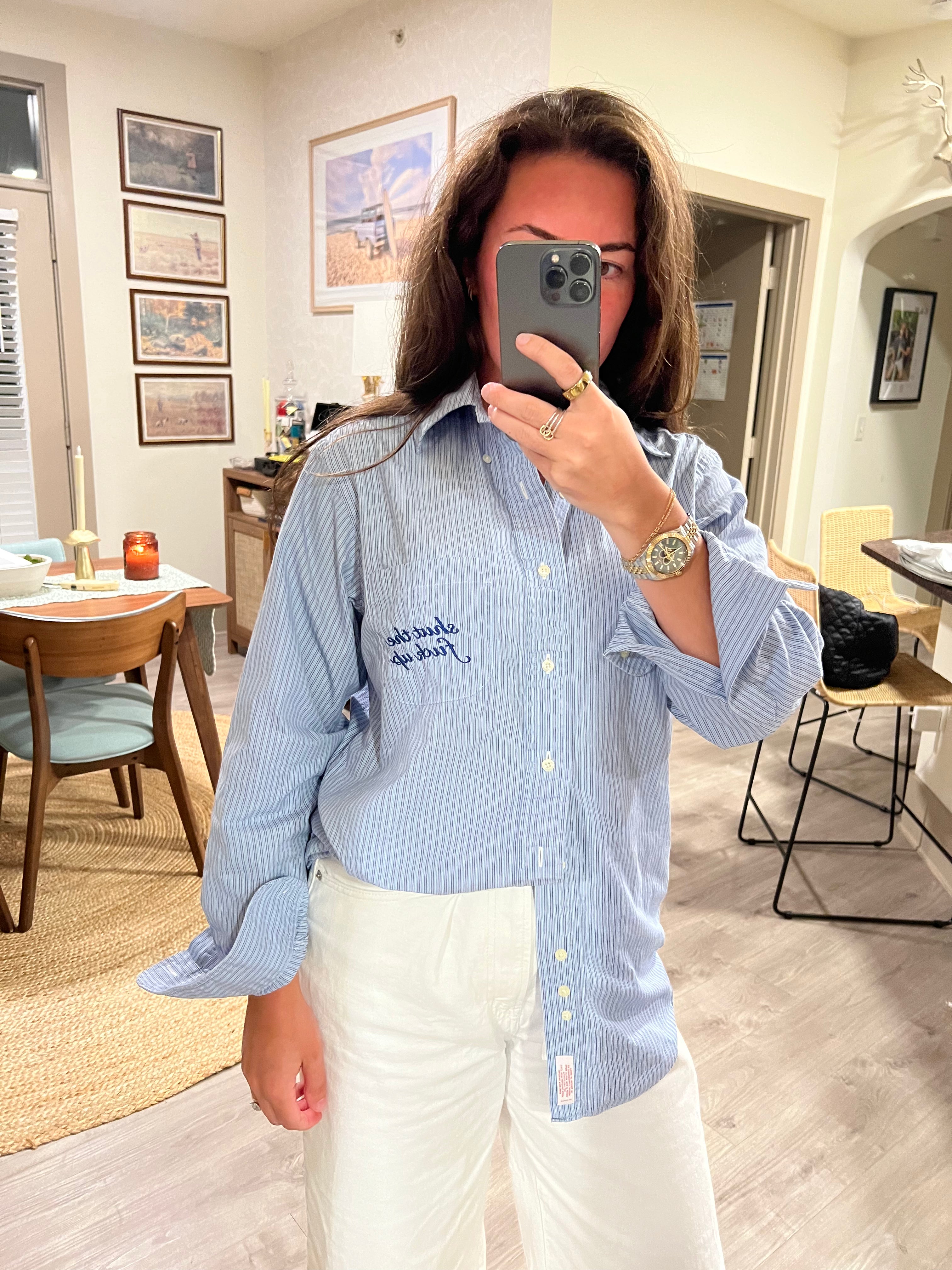 STFU Button Down - Blue Stripes & Blue