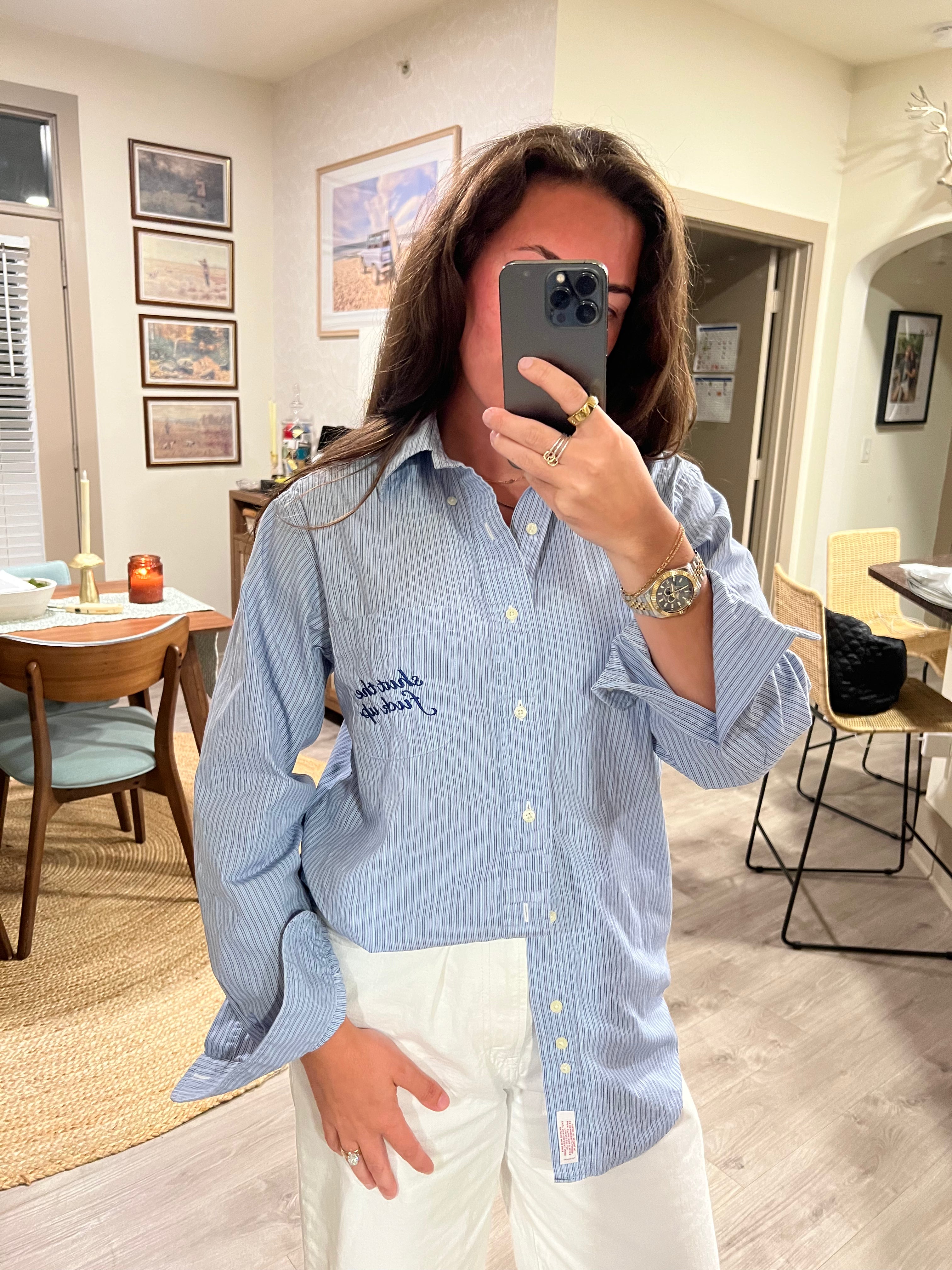 STFU Button Down - Blue Stripes & Blue