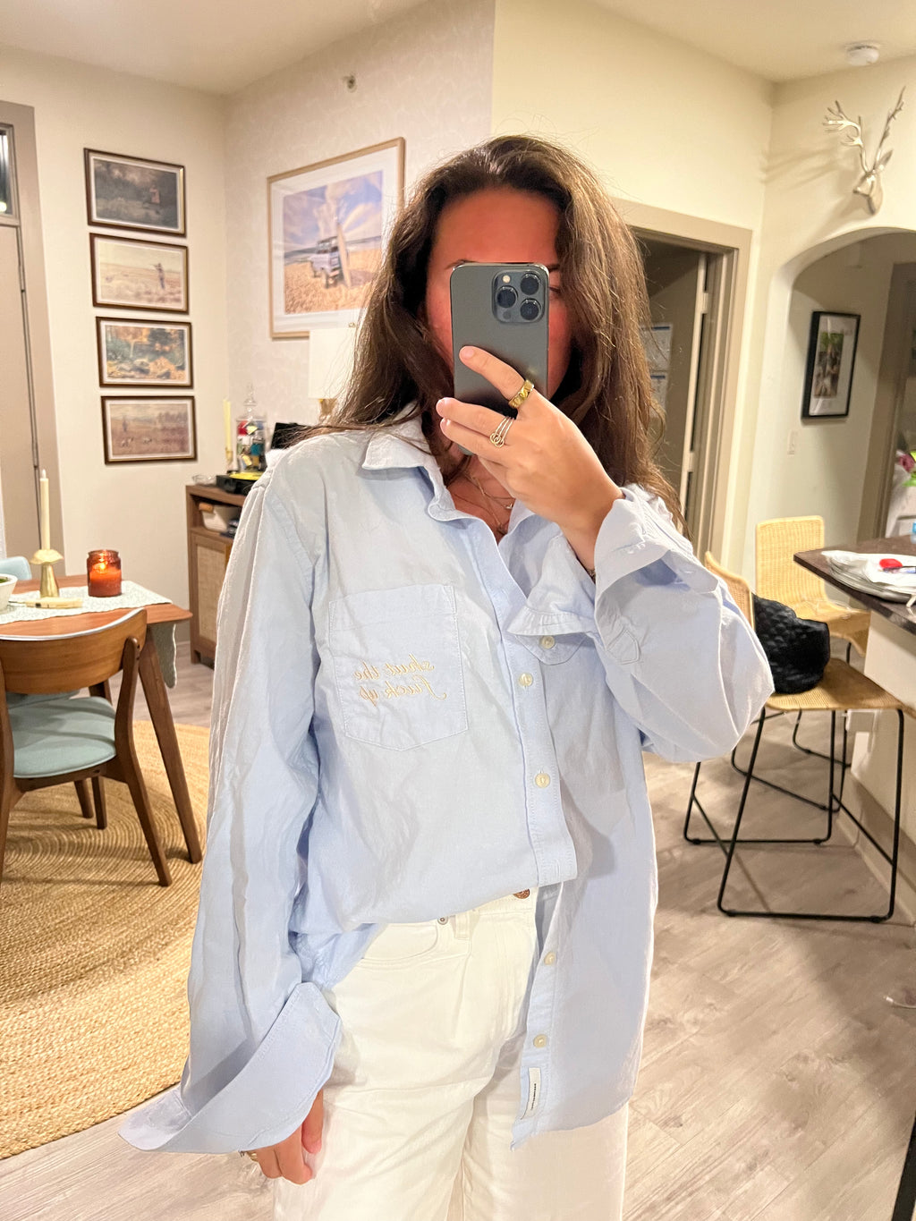 STFU Button Down - Blue & Cream