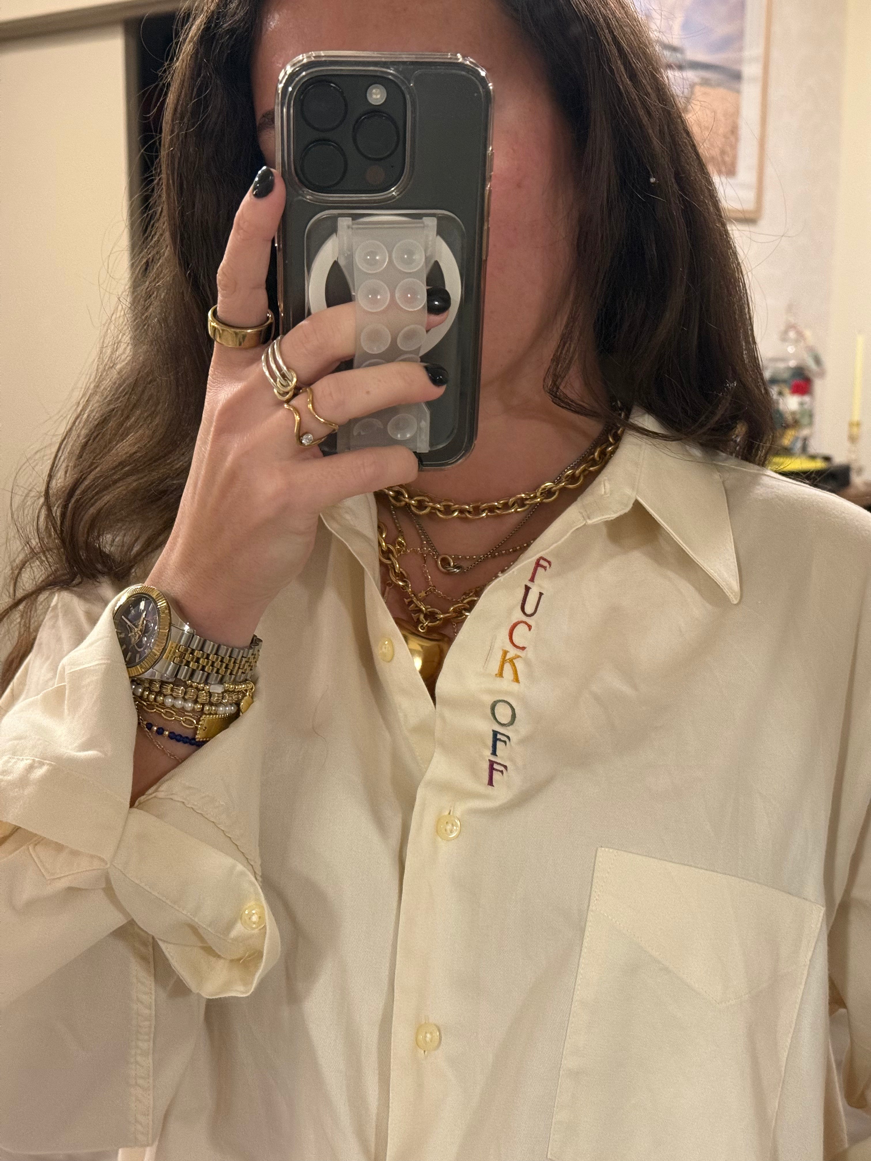 F Off Button Down - Cream & Rainbow