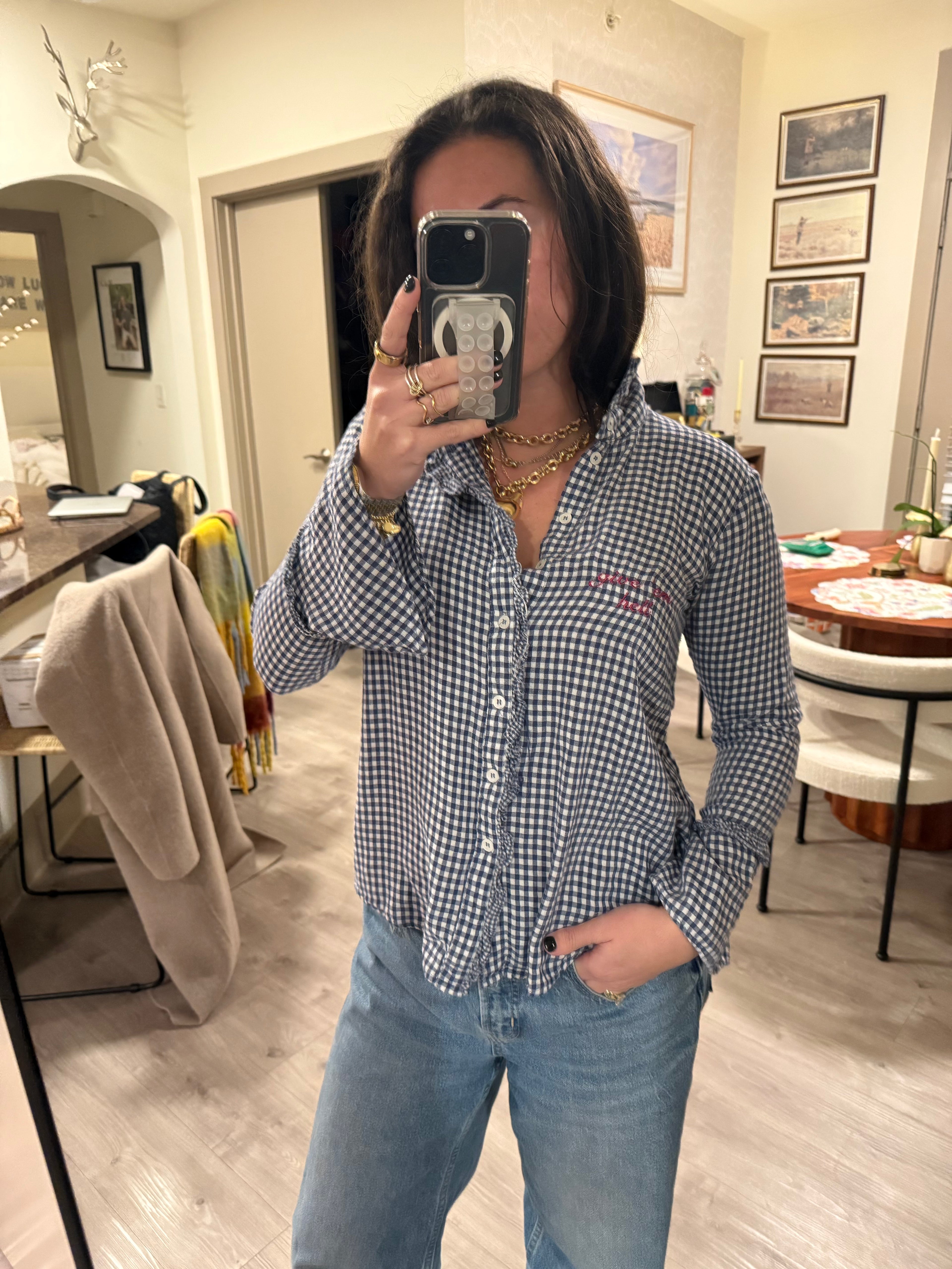 Give 'em Hell Button Down - Blue Plaid & Magenta