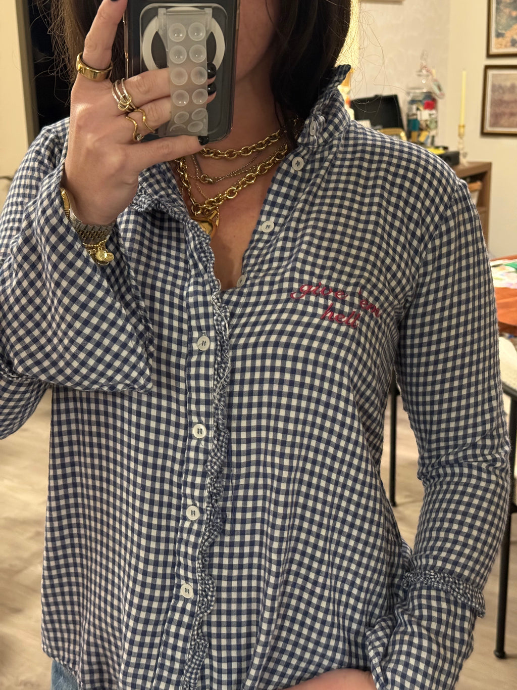 Give 'em Hell Button Down - Blue Plaid & Magenta