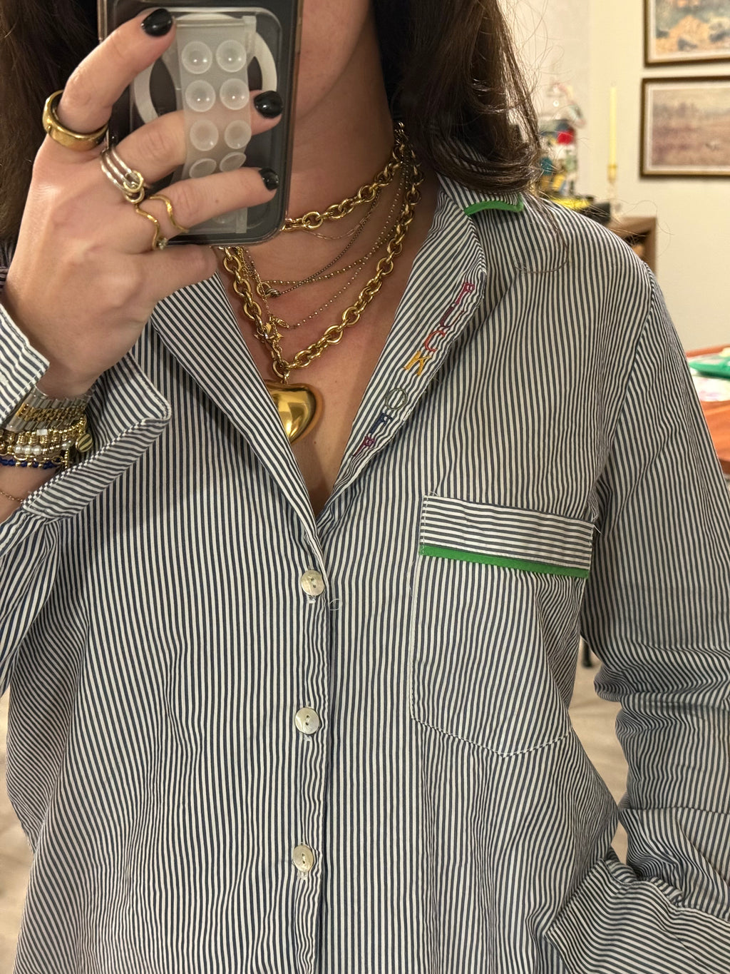 F Off Button Down - Blue Stripes & Rainbow