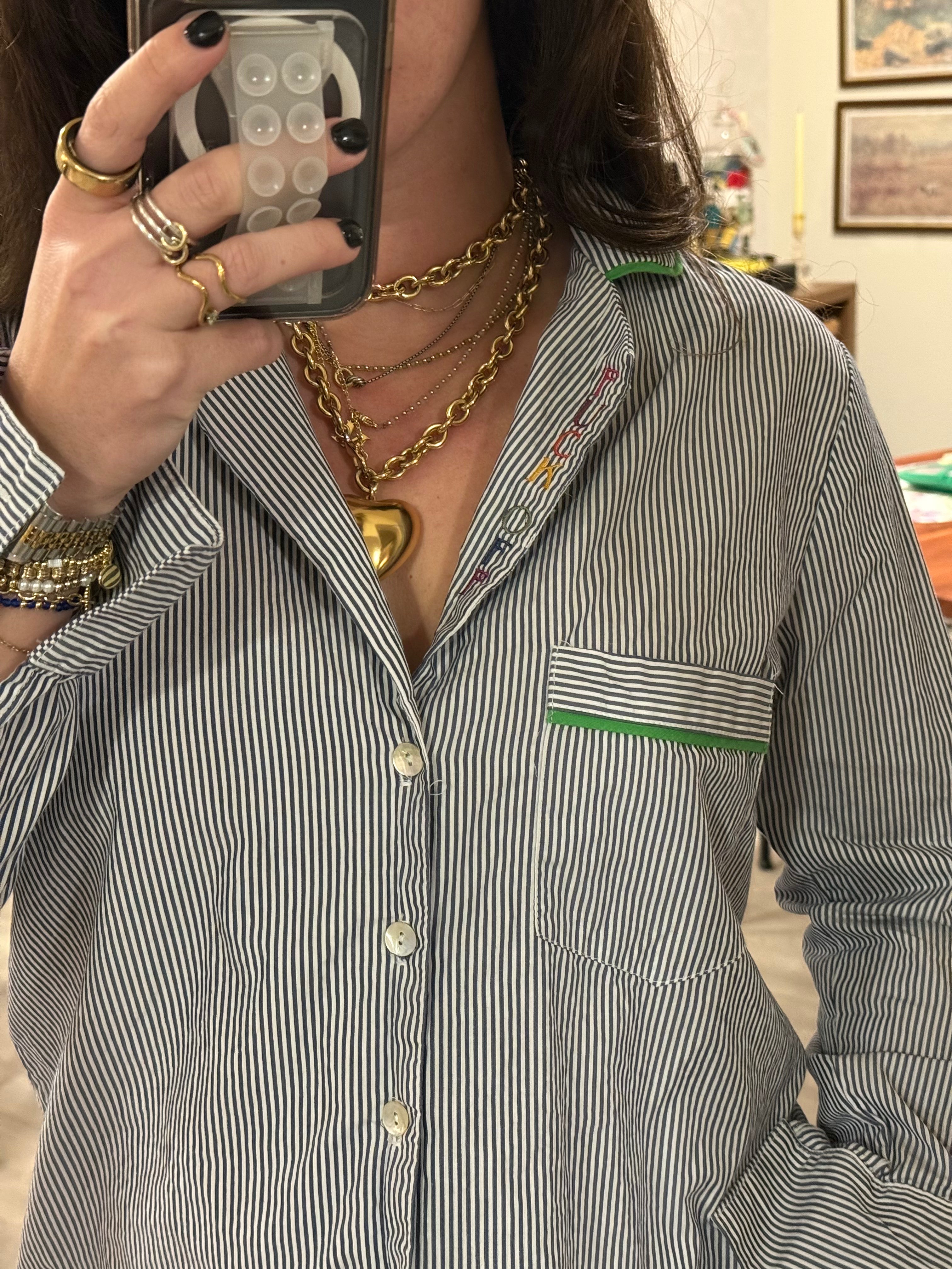 F Off Button Down - Blue Stripes & Rainbow