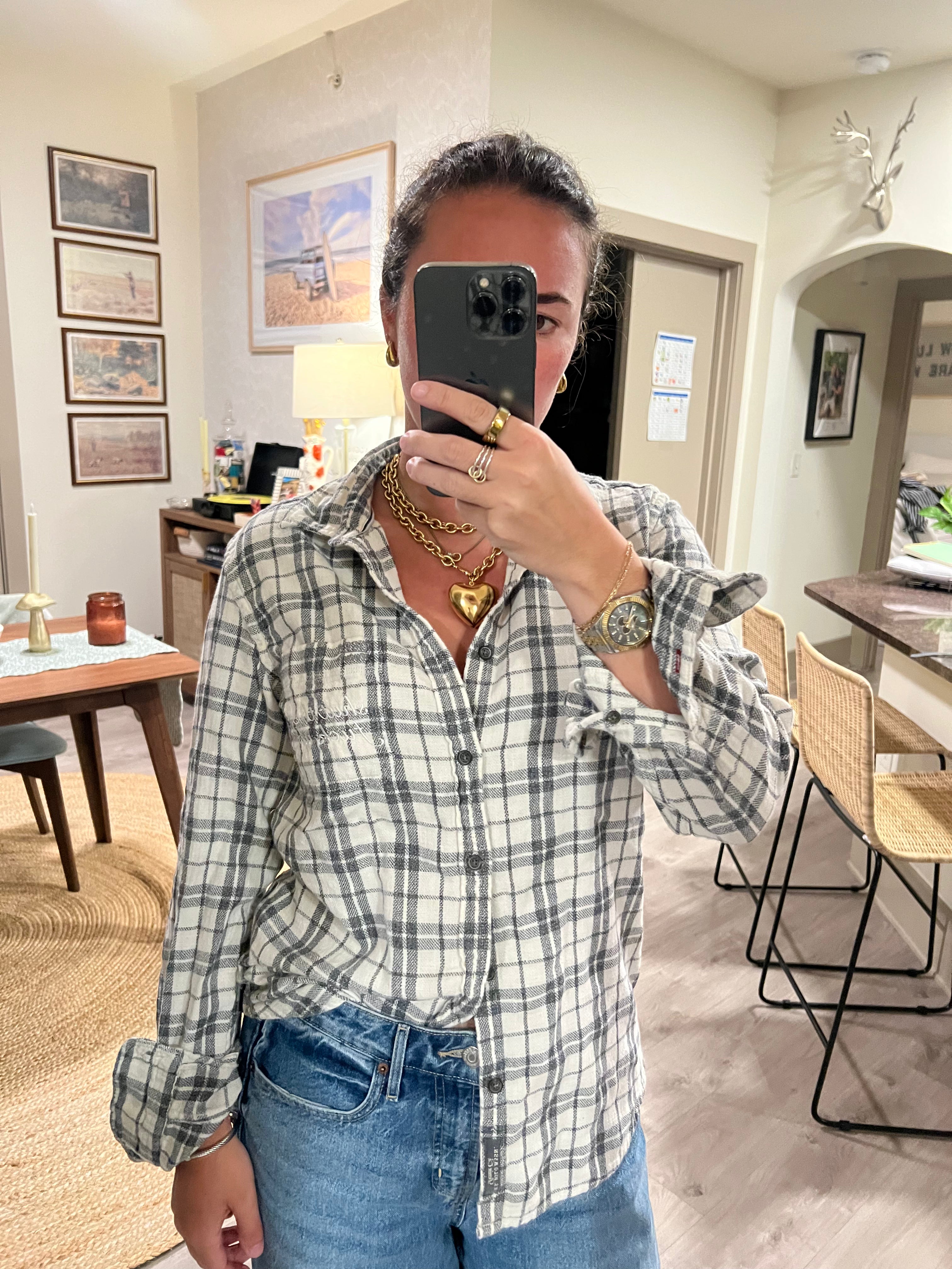 STFU Button Down - Plaid & White - Size M